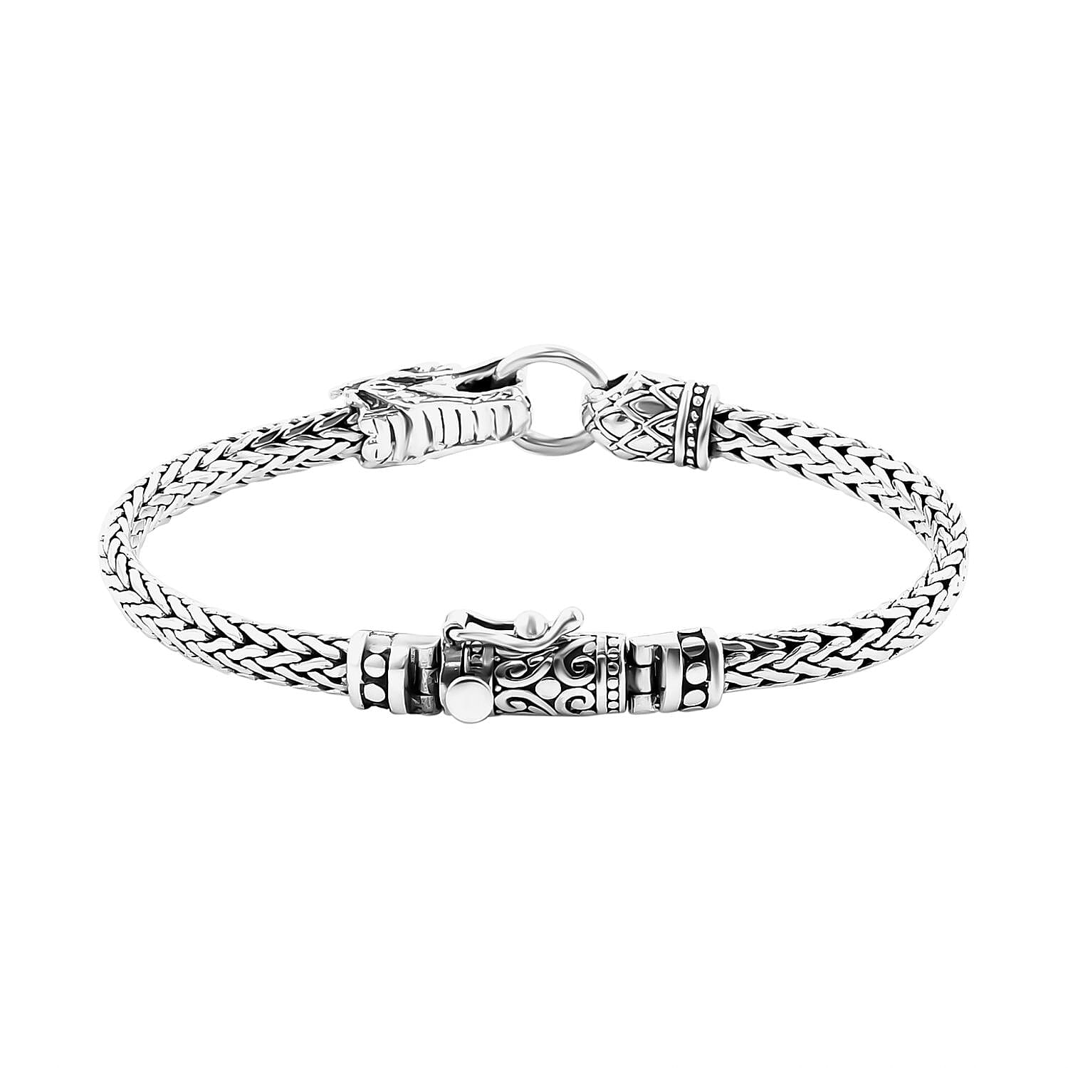 Royal Bali Collection - Sterling Silver Dragon Head Bracelet (Size - 7.5), Silver Wt. 26 Gms