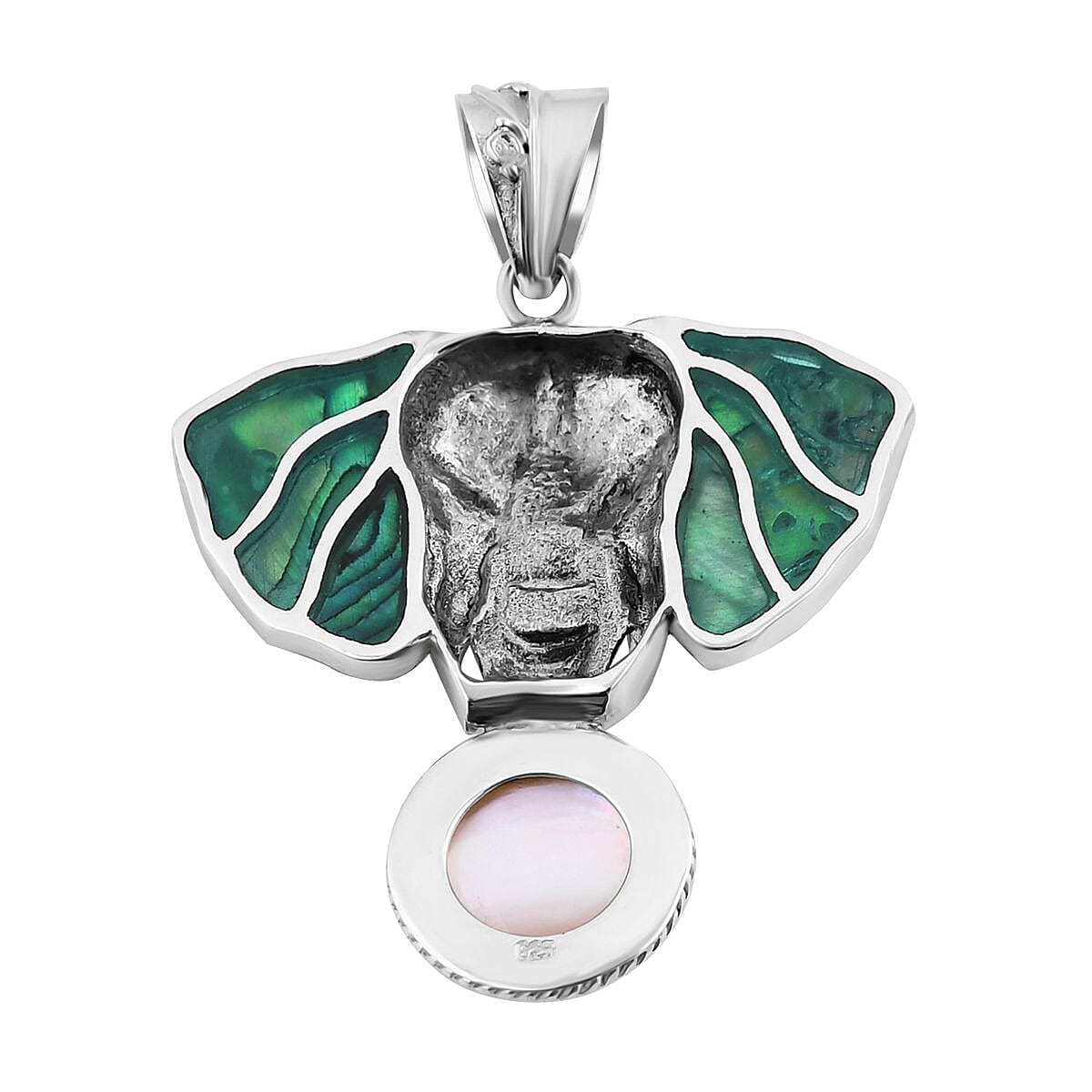 Royal Bali Collection - Airavat Abalone Shell & White Mabe Pearl Elephant Pendant in Sterling Silver, Silver Wt 10.40 GM