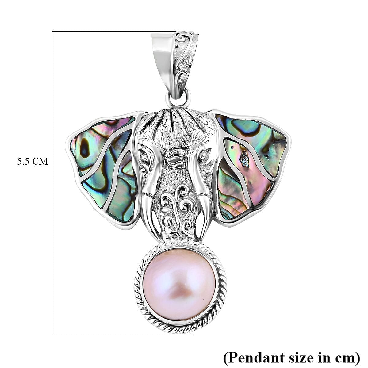 Royal Bali Collection - Airavat Abalone Shell & White Mabe Pearl Elephant Pendant in Sterling Silver, Silver Wt 10.40 GM