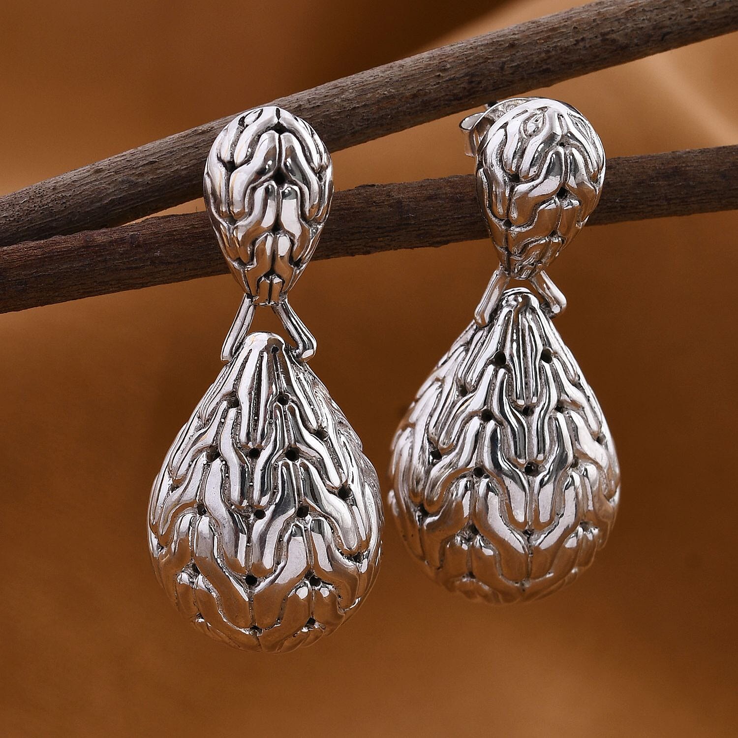 Royal Bali Collection- Garuda Feather Sterling Silver Earrings, Silver Wt. 13.80 Gms