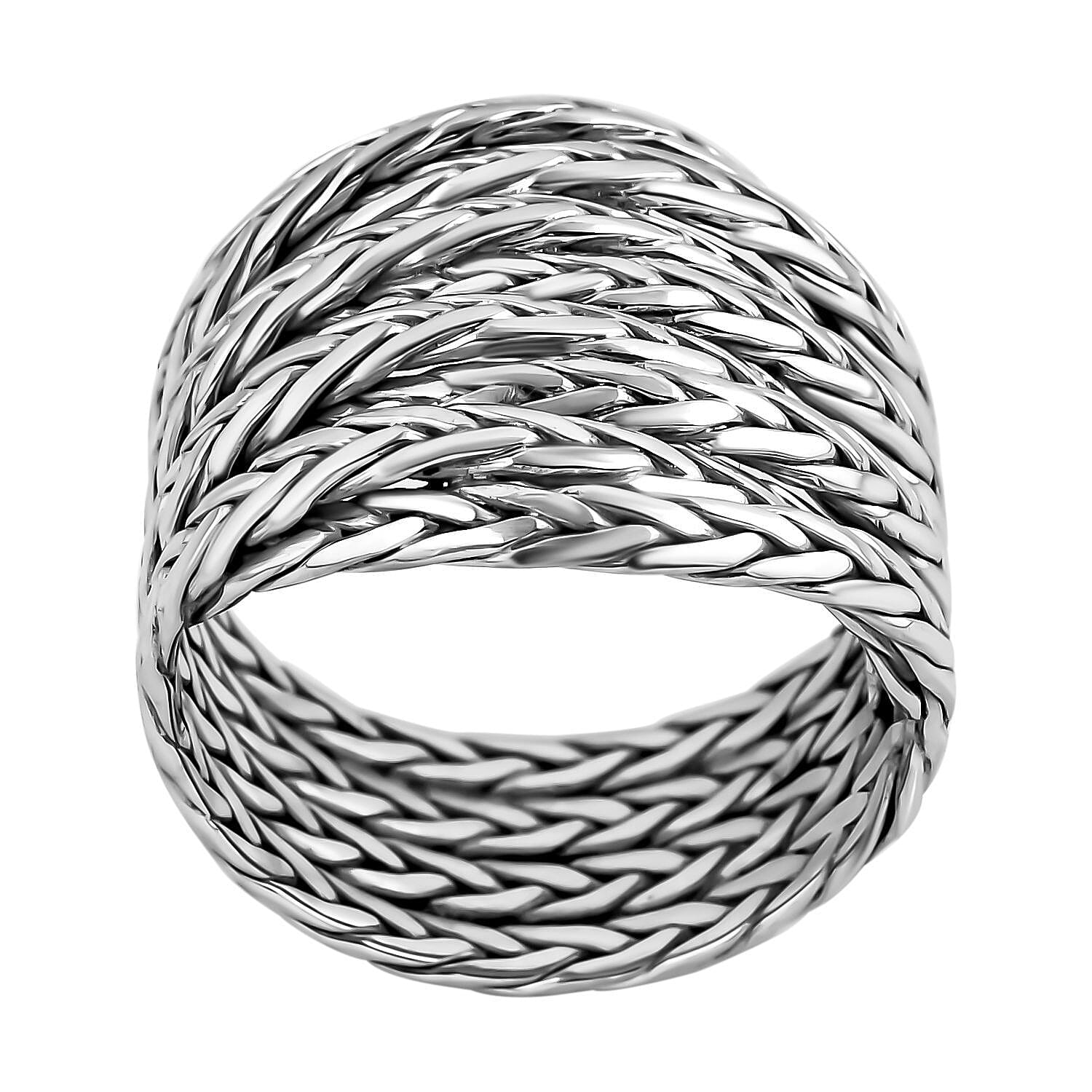 Royal Bali Collection - Sterling Silver Tulang Naga Braided Ring, Silver Wt. 8.50 Gms
