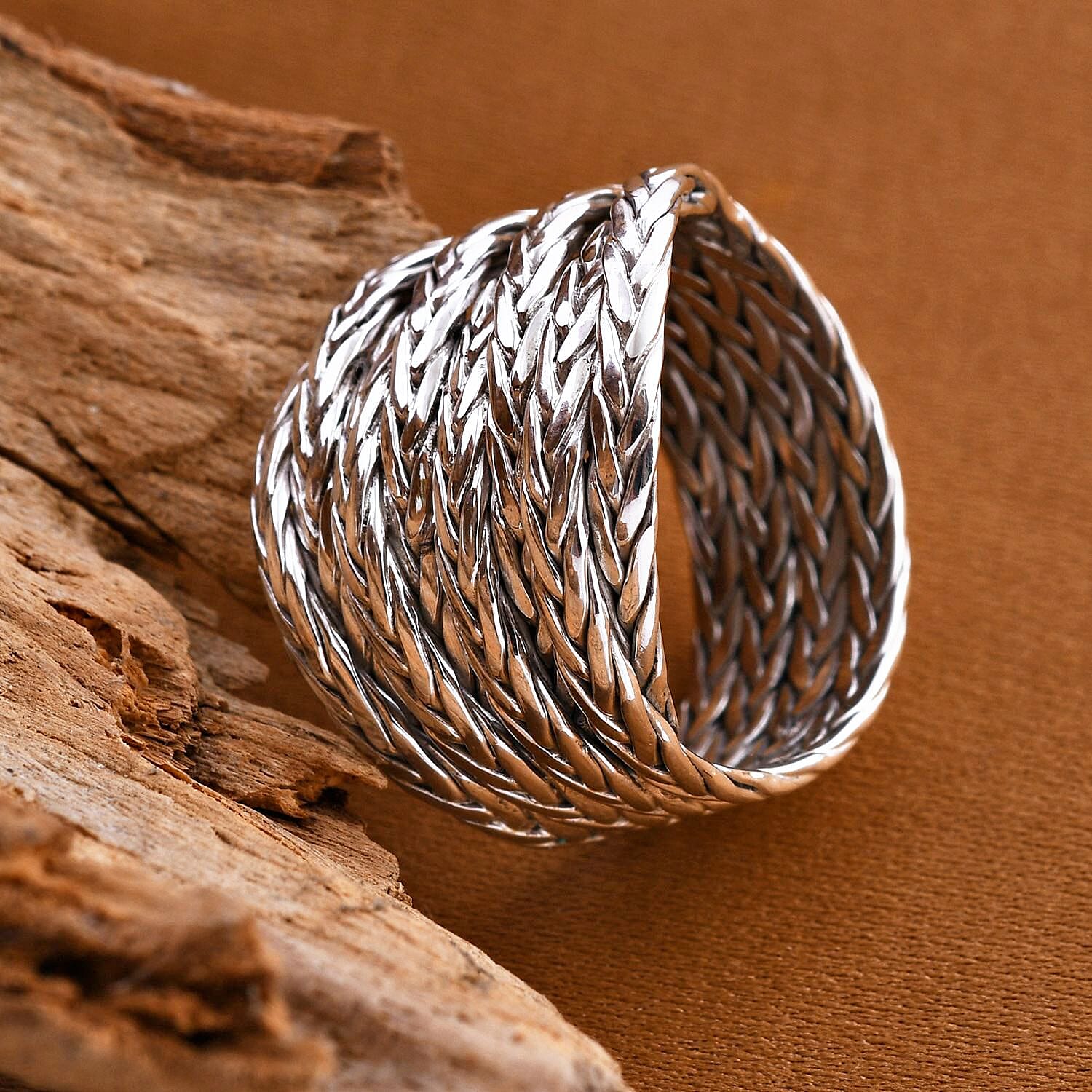 Royal Bali Collection - Sterling Silver Tulang Naga Braided Ring, Silver Wt. 8.50 Gms