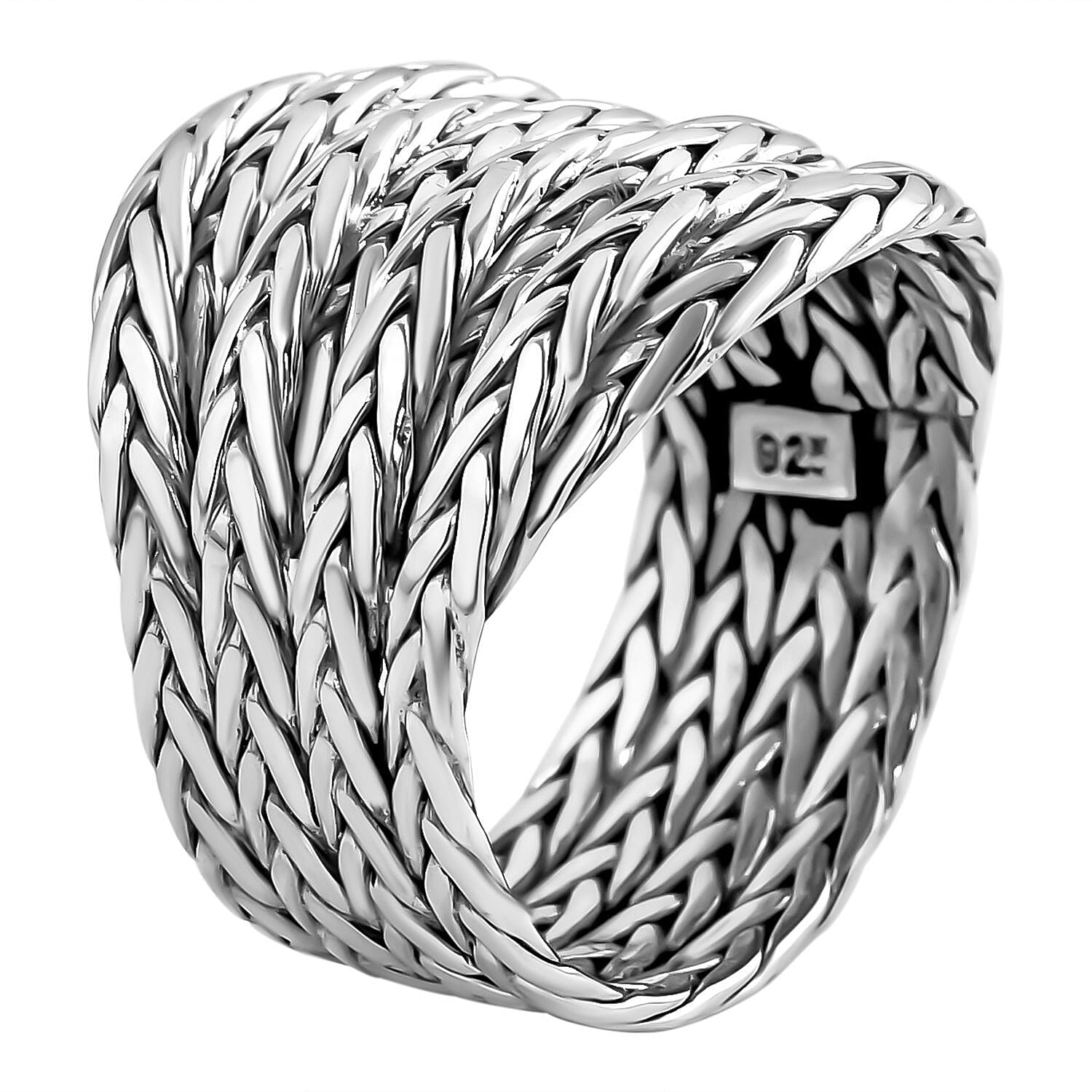 Royal Bali Collection - Sterling Silver Tulang Naga Braided Ring, Silver Wt. 8.50 Gms