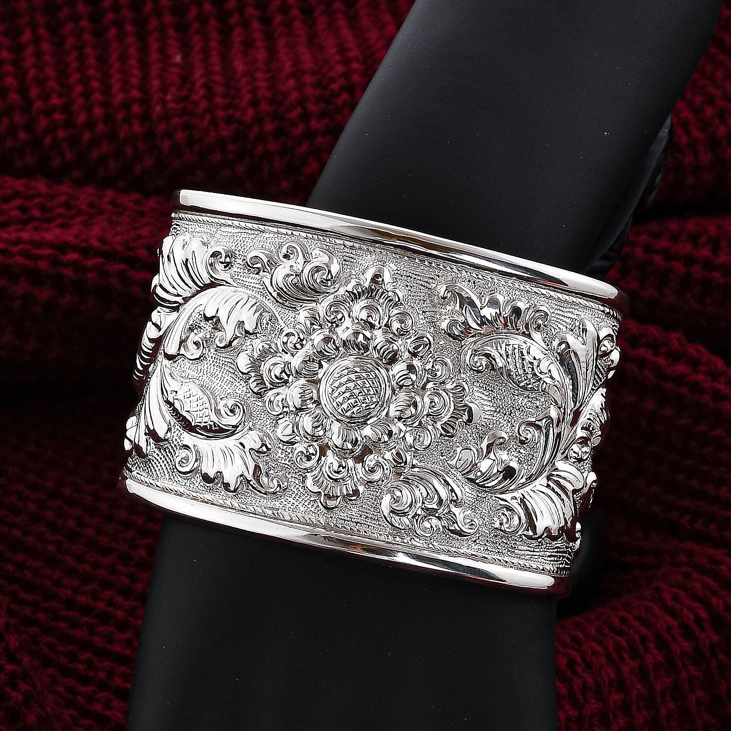 Royal Bali Collection - Sterling Silver Besakih Cuff Bangle (Size 7.50), Silver Wt 28.70 Gms.