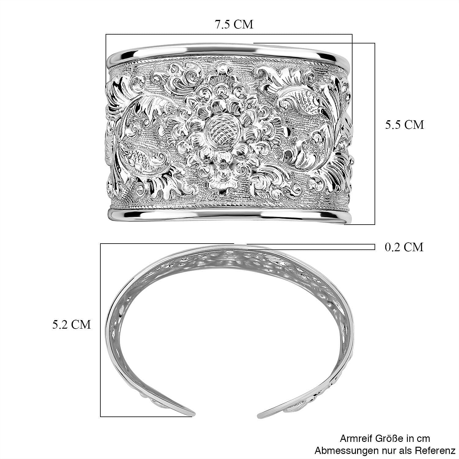 Royal Bali Collection - Sterling Silver Besakih Cuff Bangle (Size 7.50), Silver Wt 28.70 Gms.