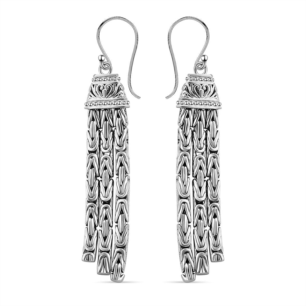 Royal Bali Collection- Borobudur Handmade Sterling Silver Earrings, Silver Wt. 16.00 Gms