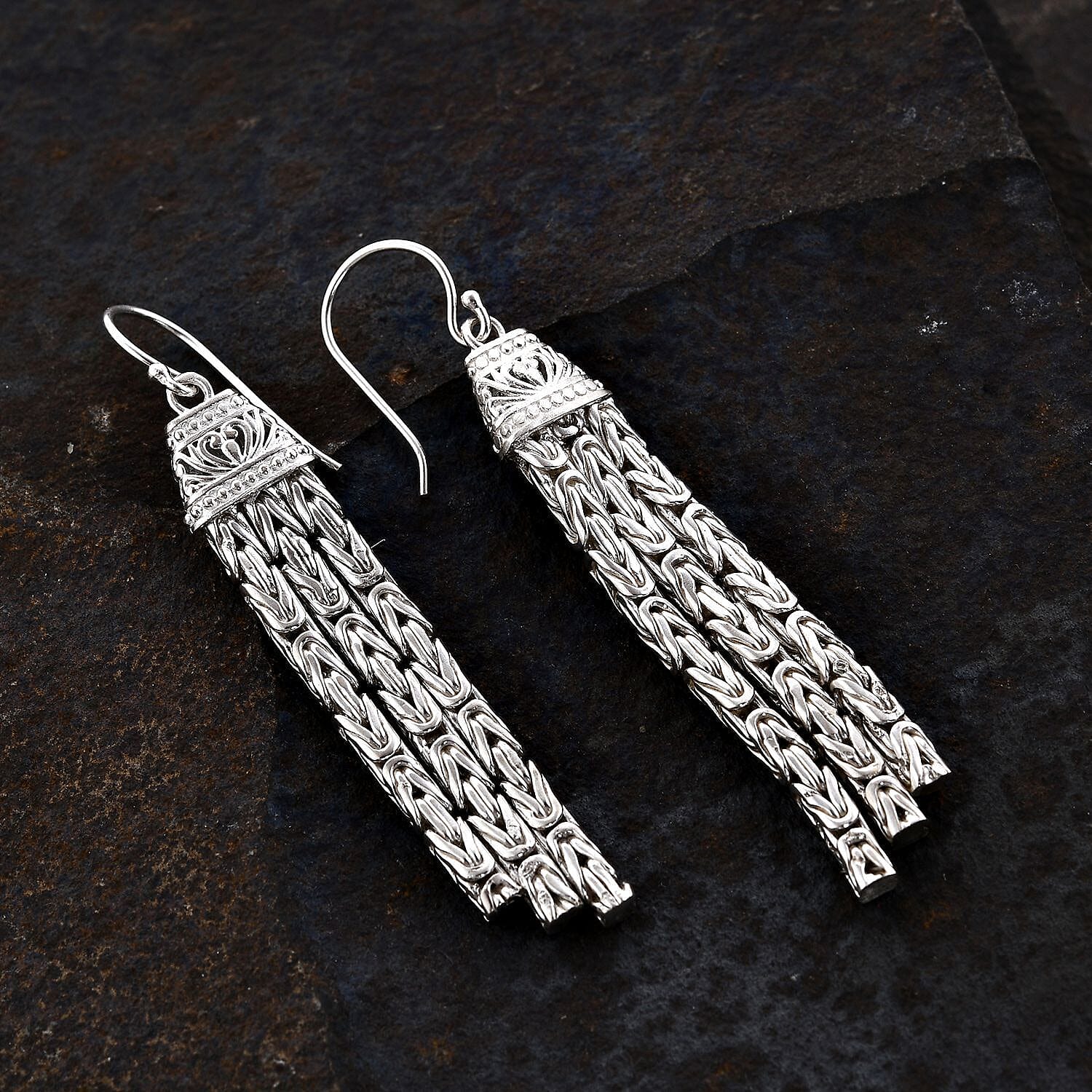 Royal Bali Collection- Borobudur Handmade Sterling Silver Earrings, Silver Wt. 16.00 Gms