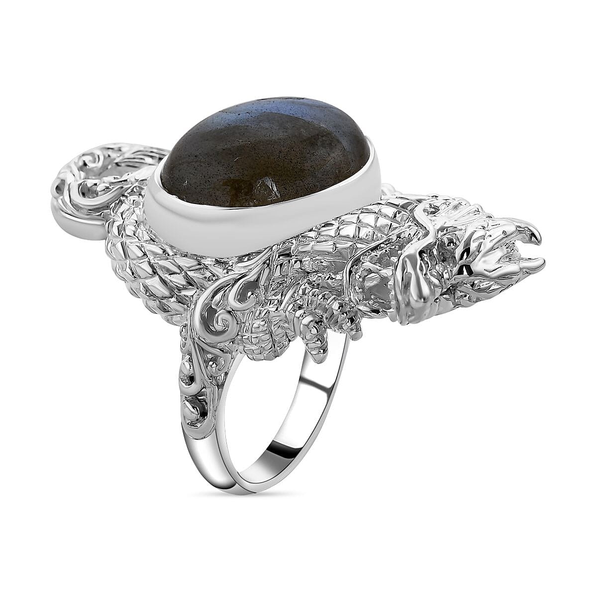 Iconic Collection Royal Bali Collection - Labradorite Solitaire Dragon Ring in Sterling Silver 10.00 Ct