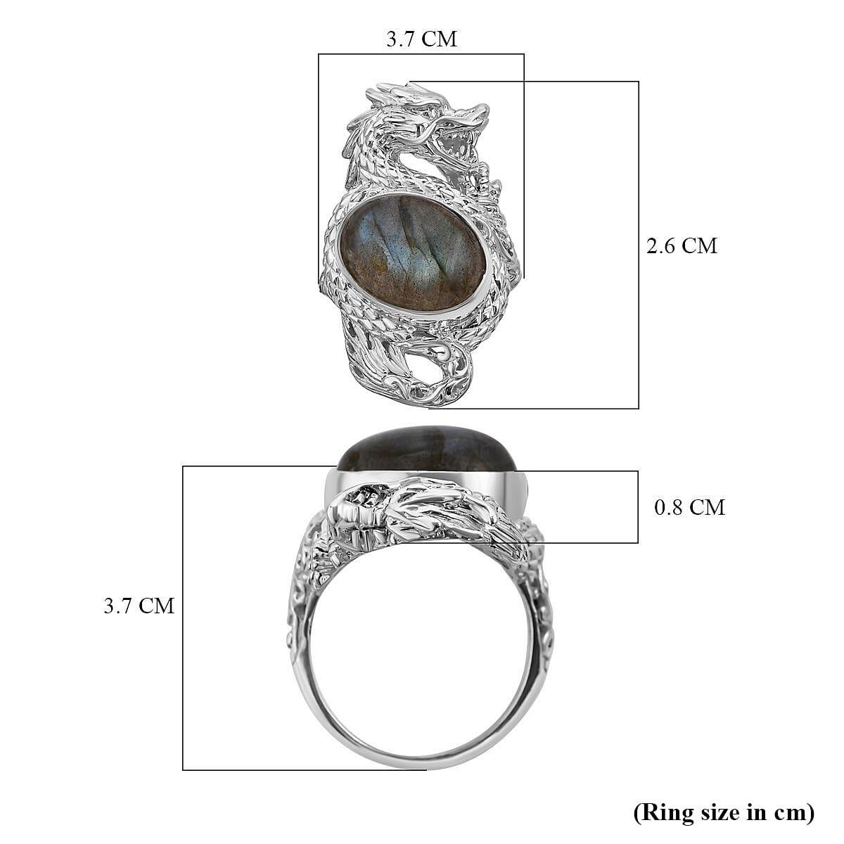 Iconic Collection Royal Bali Collection - Labradorite Solitaire Dragon Ring in Sterling Silver 10.00 Ct