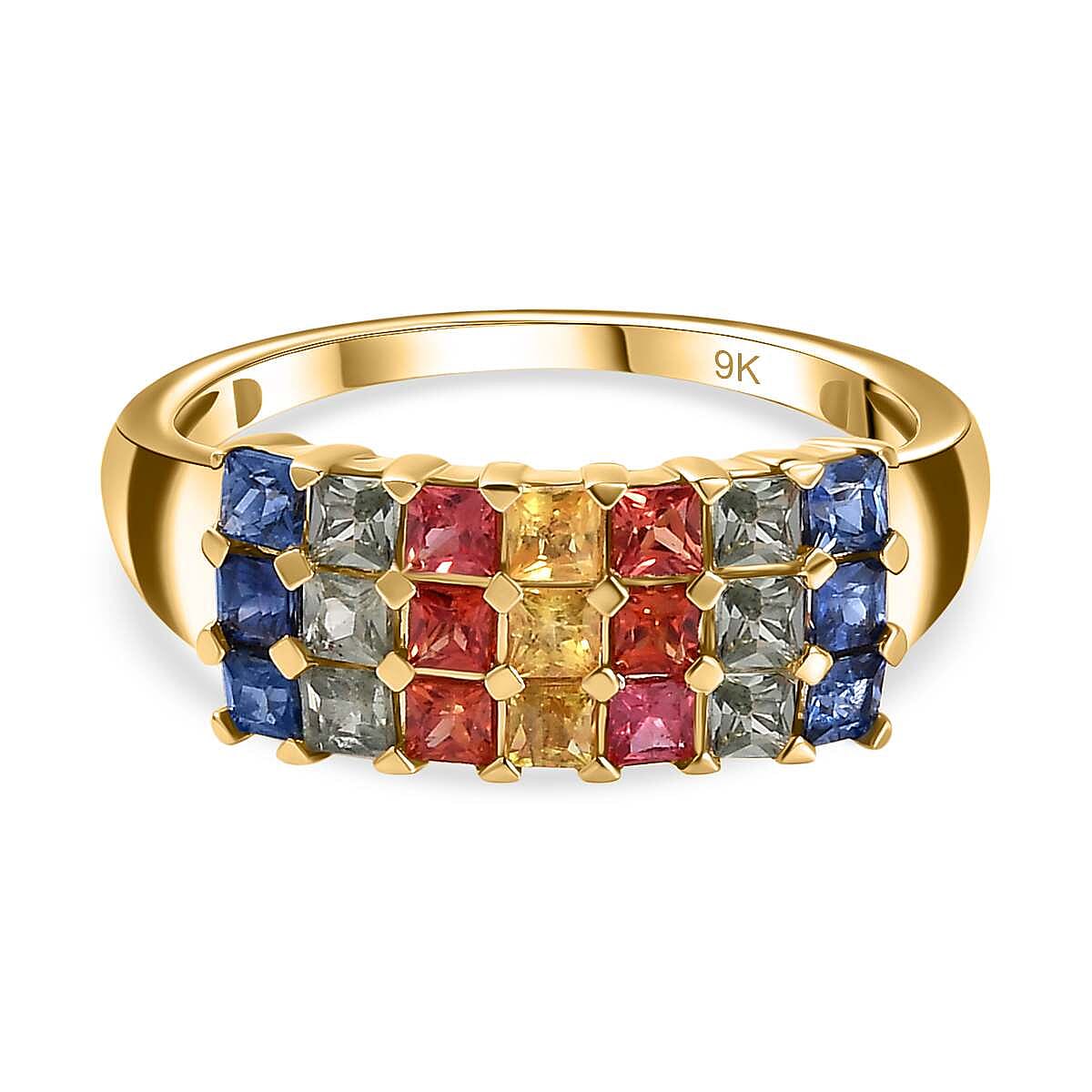 9K Yellow Gold AA Multi Sapphire Ring 1.68 ct