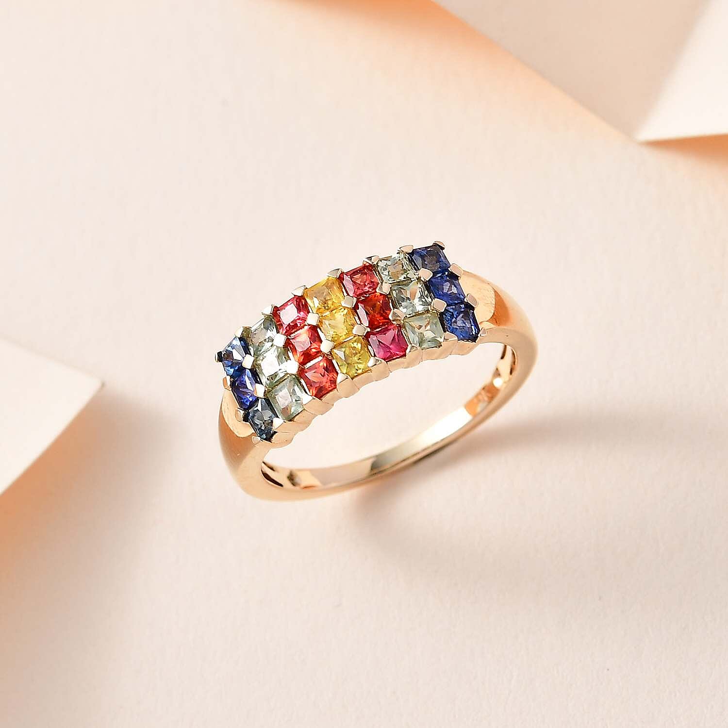 9K Yellow Gold AA Multi Sapphire Ring 1.68 ct