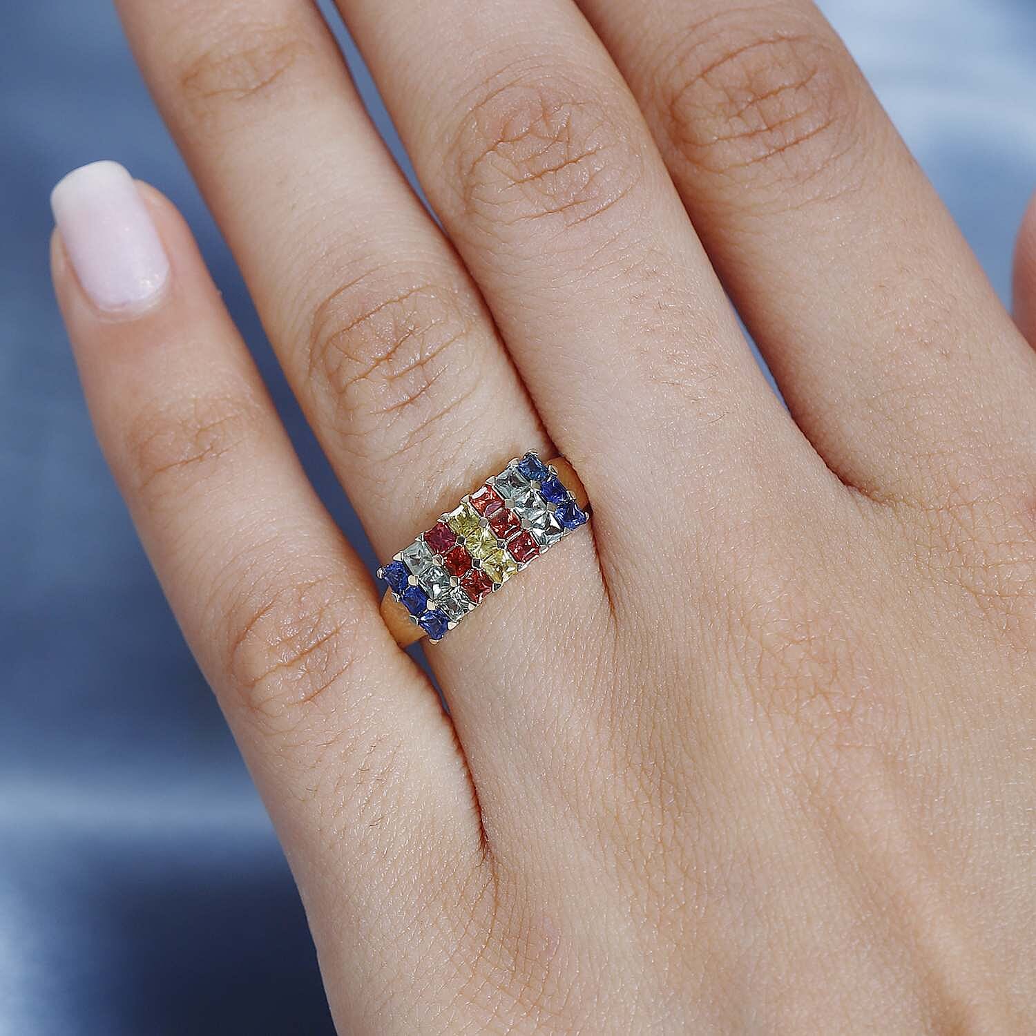 9K Yellow Gold AA Multi Sapphire Ring 1.68 ct