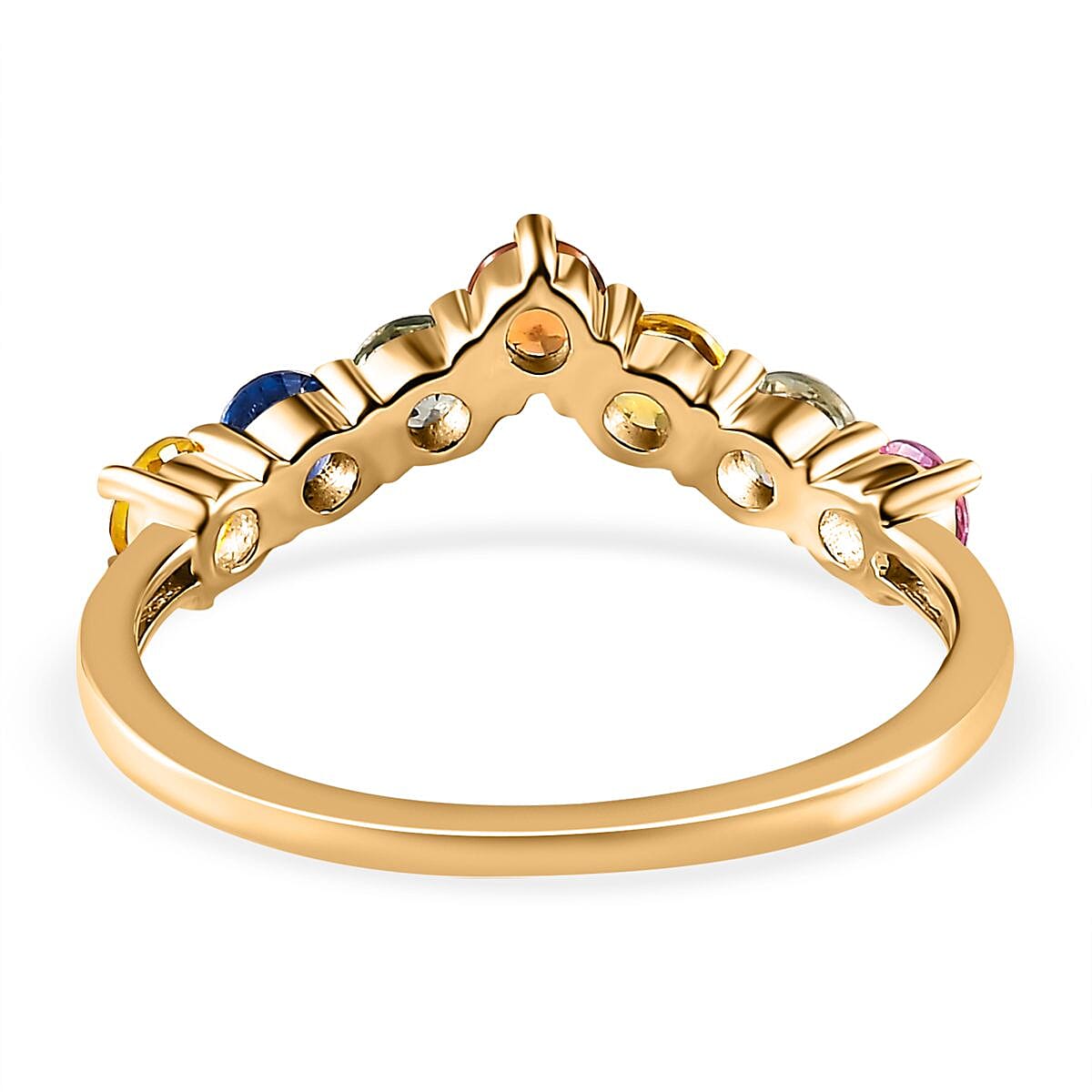 9K Yellow Gold Multi Sapphire Wishbone Band Ring 1.11 Ct 9K Yellow Gold Multi Sapphire Wishbone Band Ring 1.11 Ct