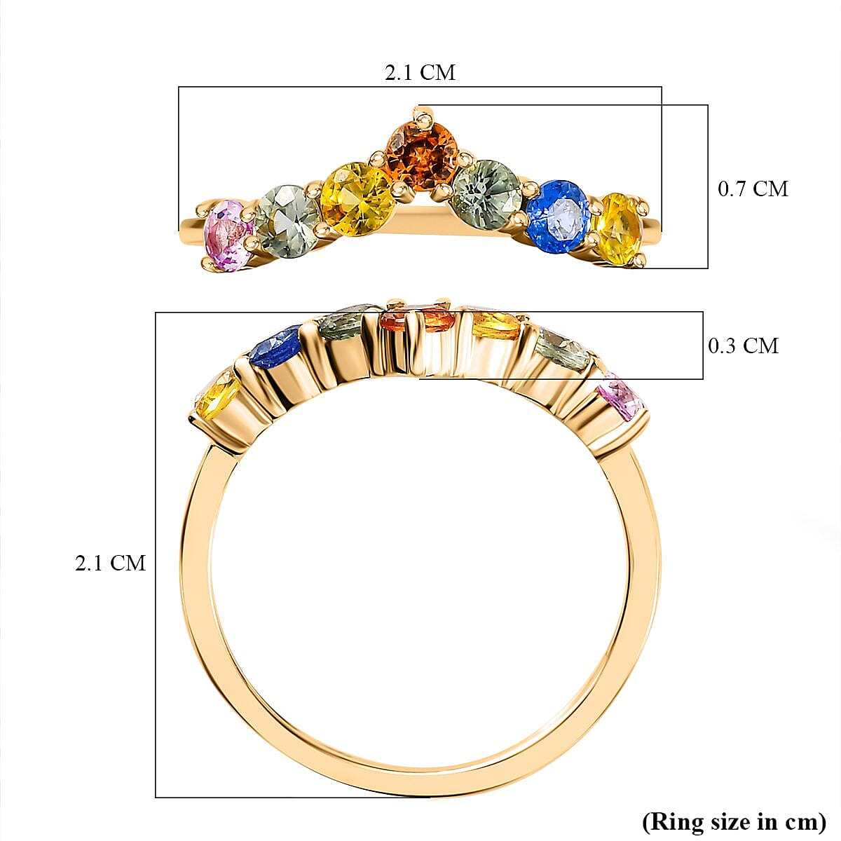 9K Yellow Gold Multi Sapphire Wishbone Band Ring 1.11 Ct 9K Yellow Gold Multi Sapphire Wishbone Band Ring 1.11 Ct