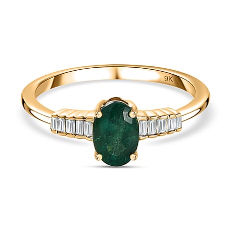 9K Yellow Gold AAA Emerald & Diamond Ring 0.50 Ct 9K Yellow Gold AAA Emerald & Diamond Ring 0.50 Ct