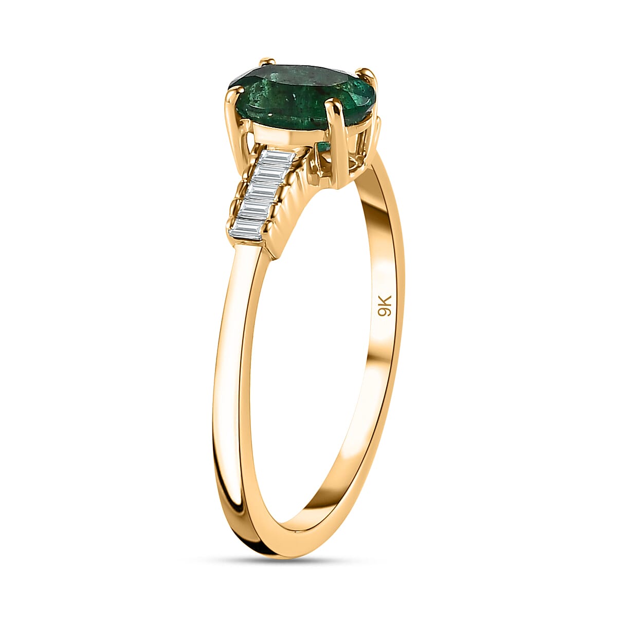 9K Yellow Gold AAA Emerald & Diamond Ring 0.50 Ct.