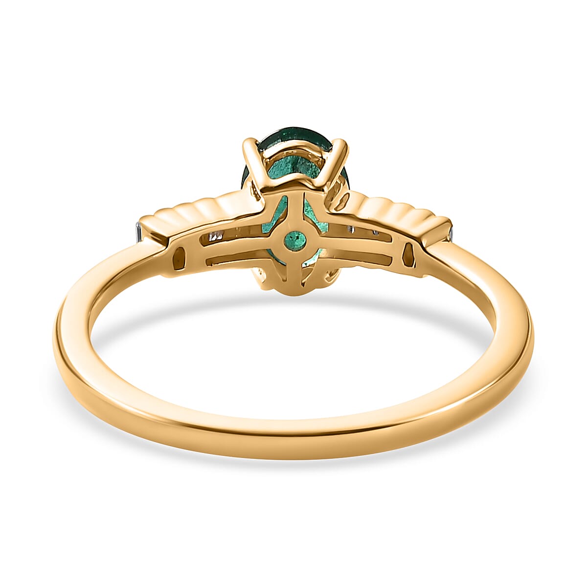 9K Yellow Gold AAA Emerald & Diamond Ring 0.50 Ct.