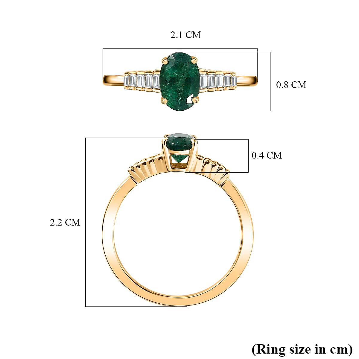 9K Yellow Gold AAA Emerald & Diamond Ring 0.50 Ct.