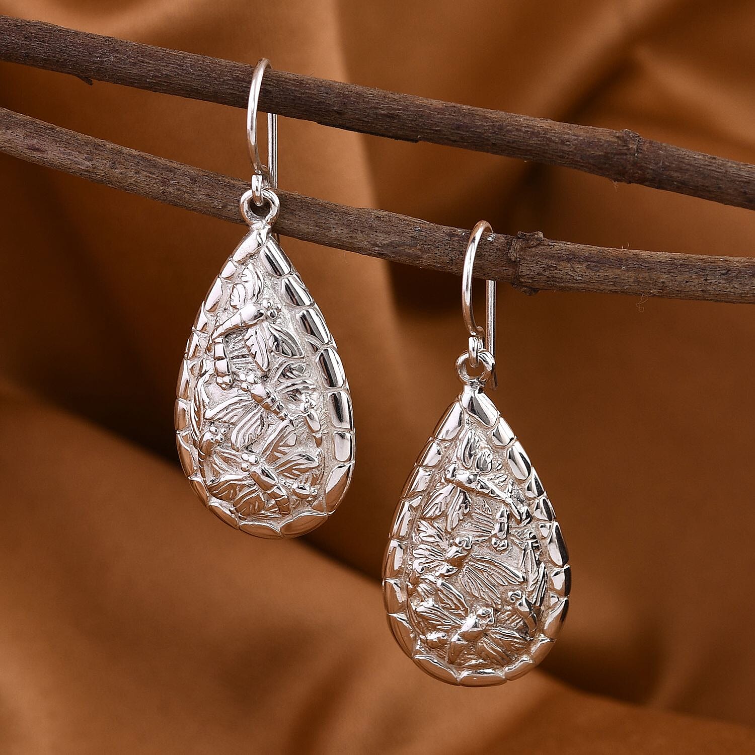 Royal Bali Collection - Sterling Silver Dragon Teardrop Earrings, Silver Wt. 11.13 Gms