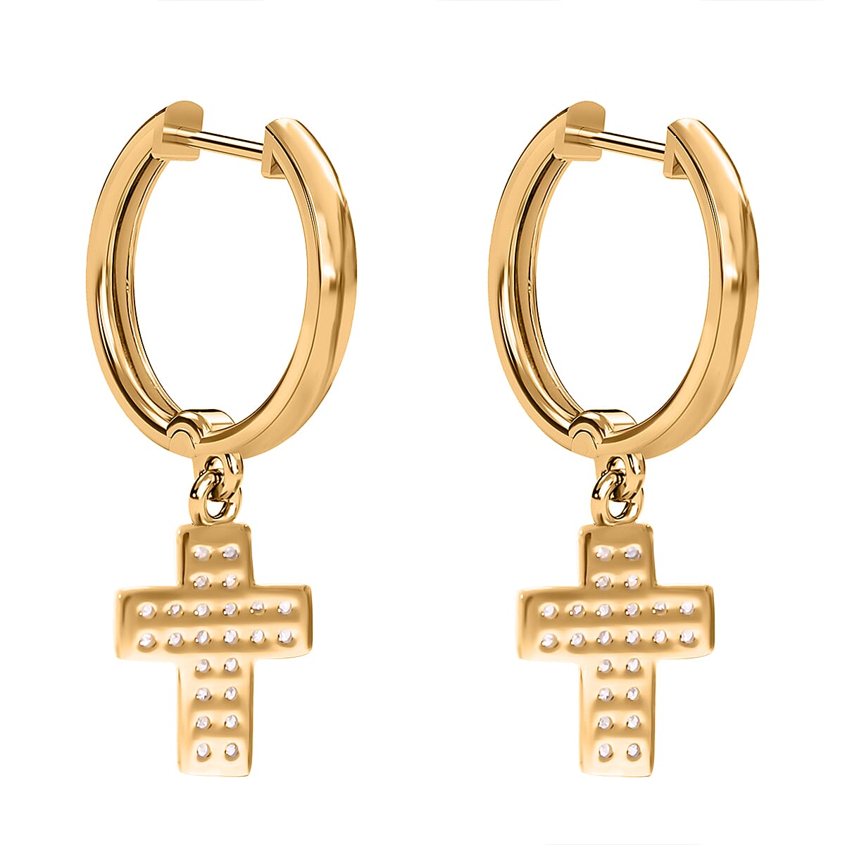 Diamond Cross Hoop Earrings in 18K Vermeil Yellow Gold Plated Sterling Silver 0.25 Ct