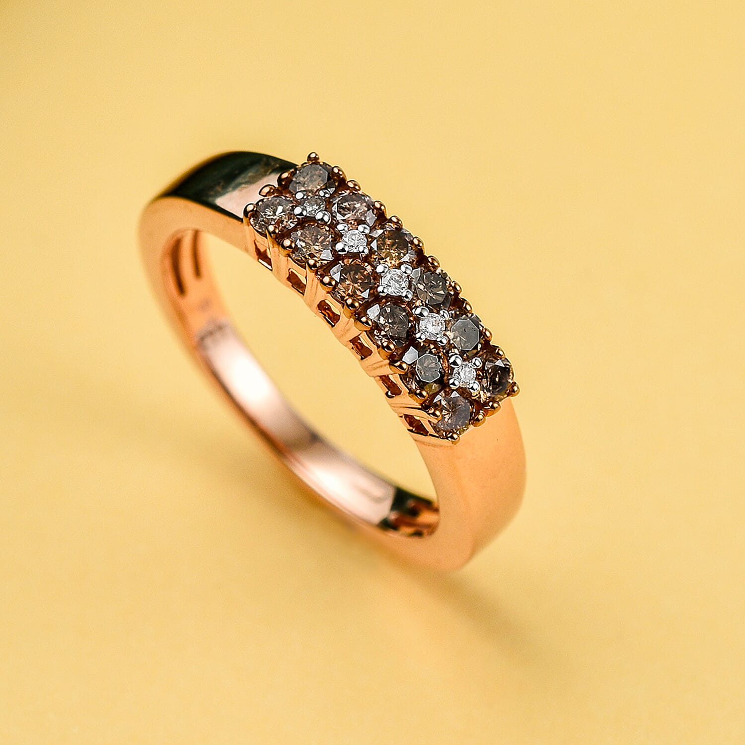 9K Rose Gold SGL Certified Champagne Diamond & White Diamond  (G-H) Band Ring 0.50 Ct