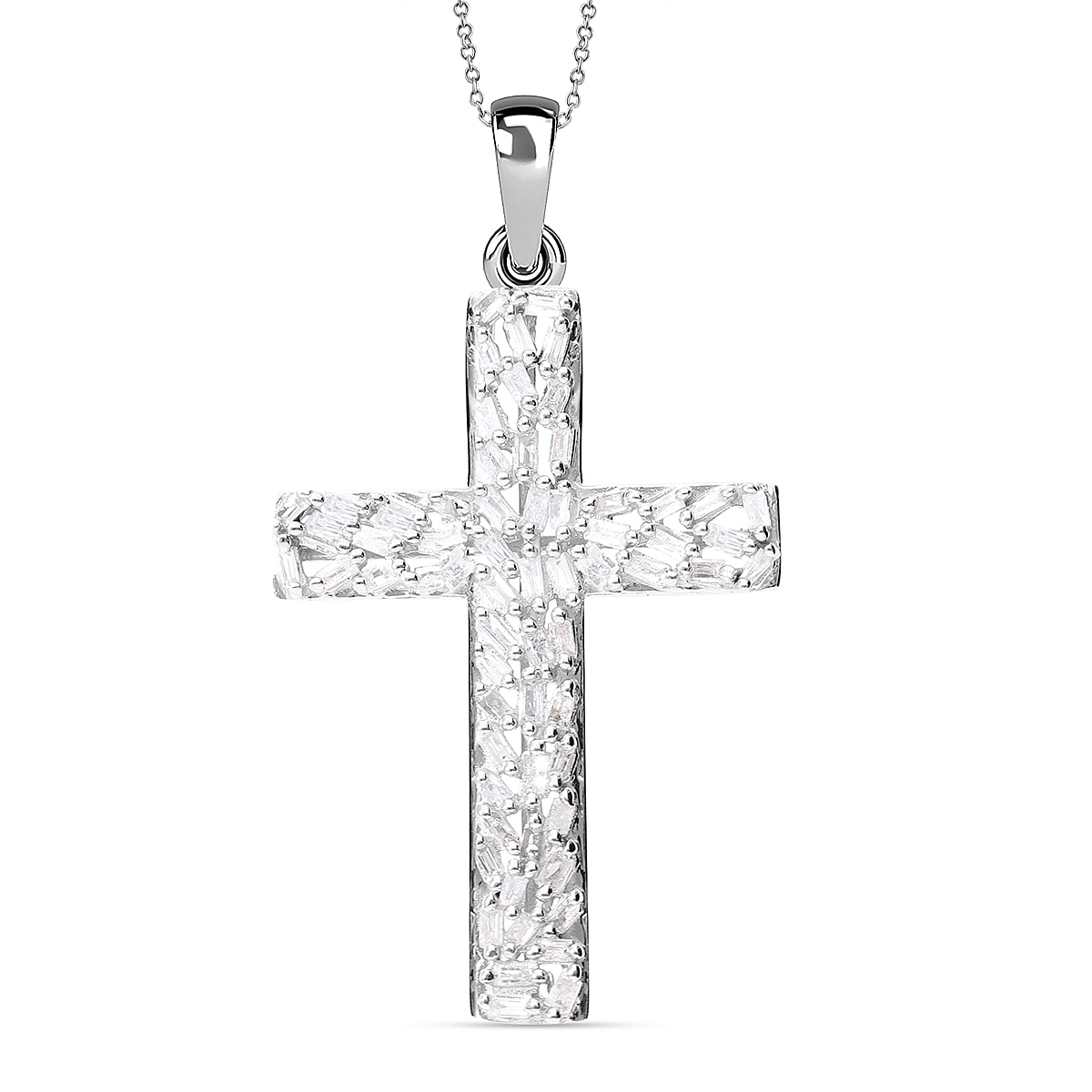 White Diamond Cross Pendant in Platinum Overlay Sterling Silver 0.38 ct 0.384 Ct.