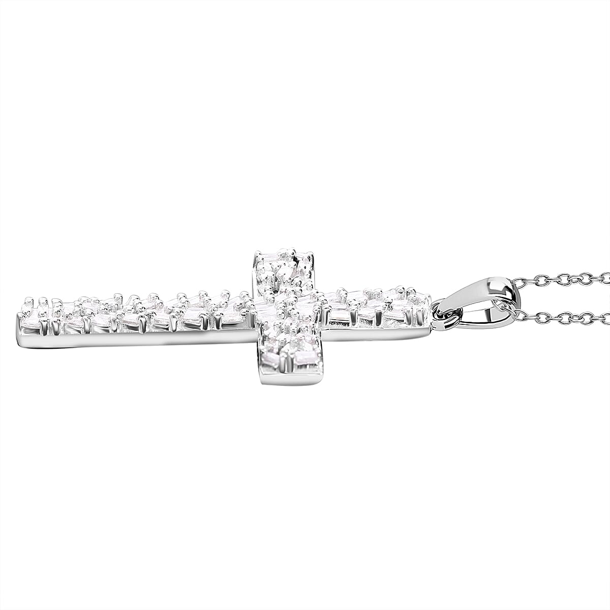 Diamond Cross Pendant in Platinum Overlay Sterling Silver 0.39 Ct