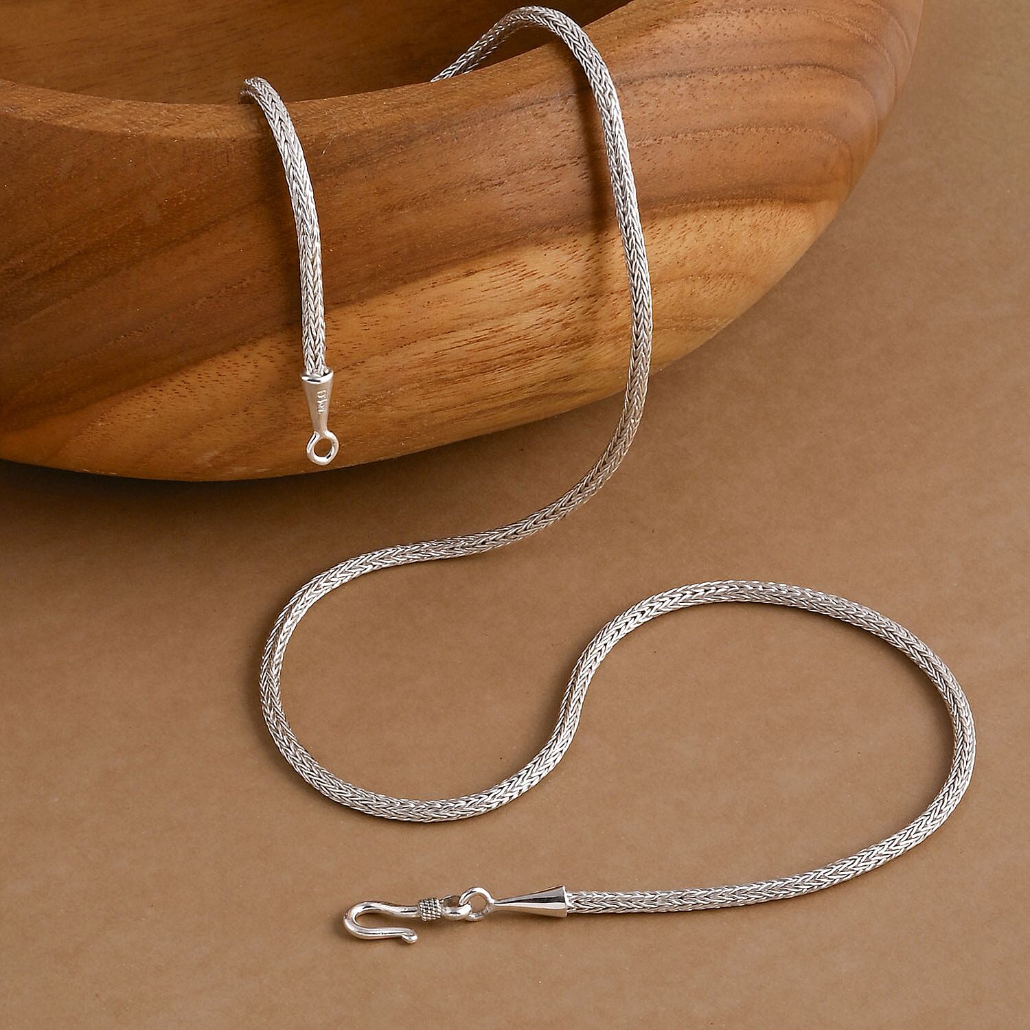 Royal Bali Collection - D'Joy Sterling Silver Tulang Naga Necklace (Size - 20) with Clasp, Silver Wt. 16.50 Gms.