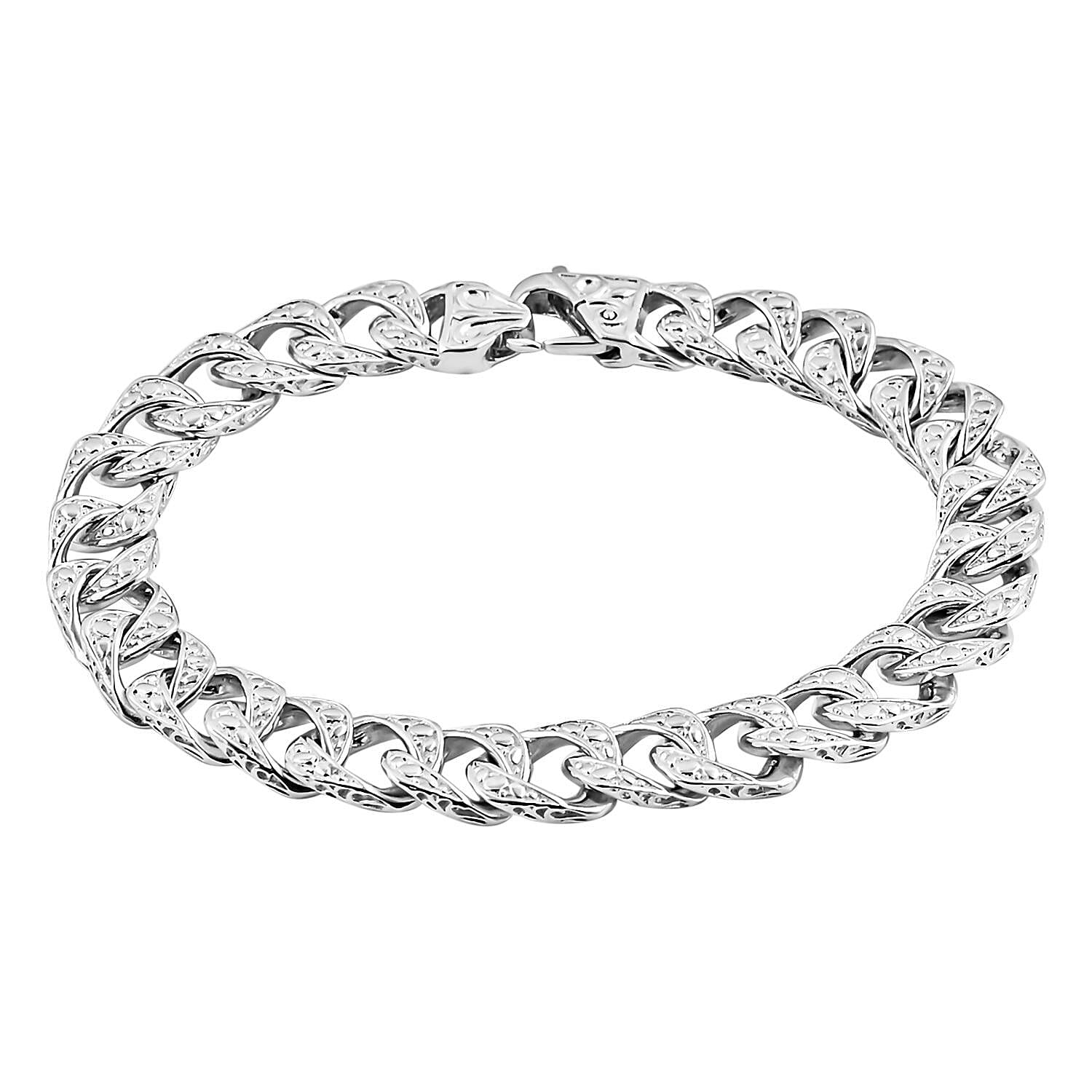 Royal Bali Collection - Handmade Reversible Cobble Engraved Cuban Link Bracelet in Sterling Silver (Size - 7.0), Silver Wt. 32.00 Gms