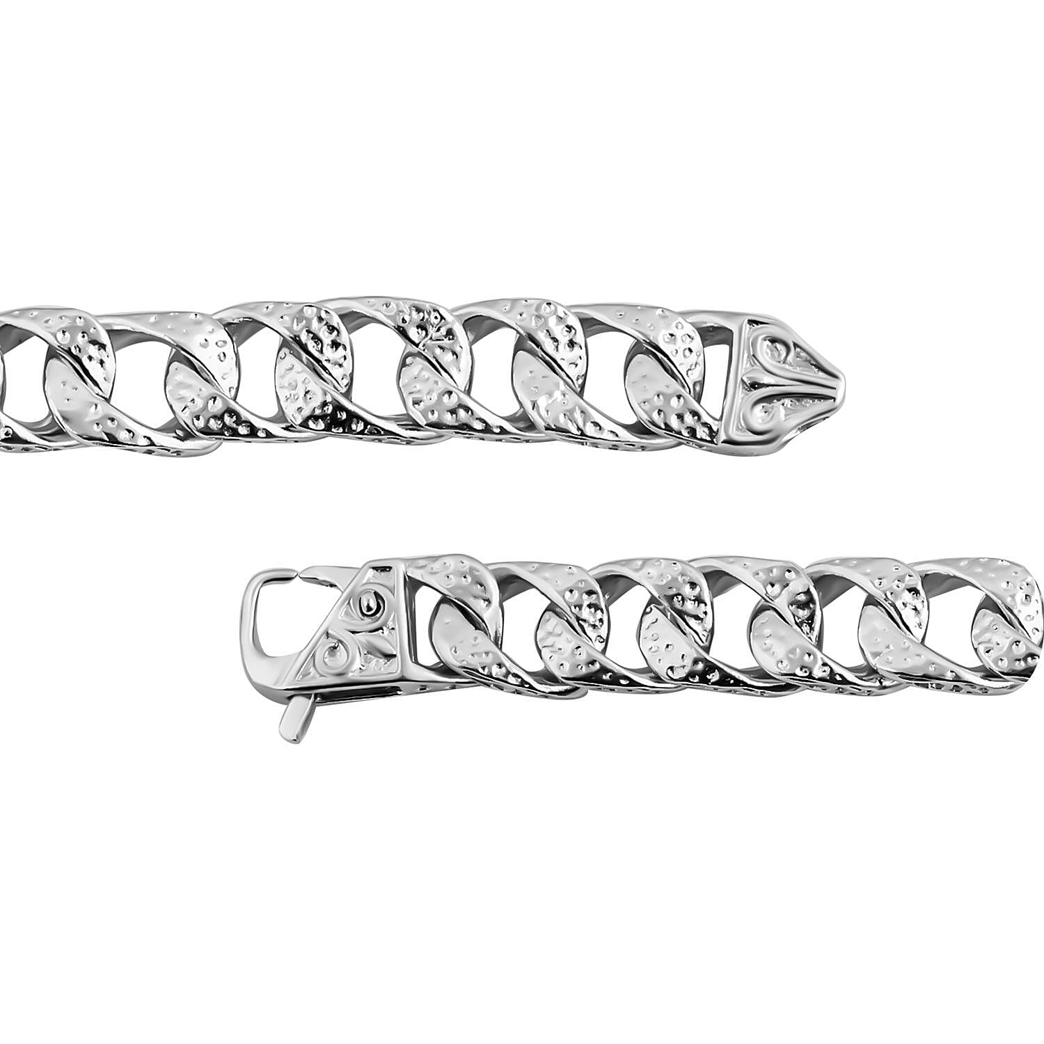 Royal Bali Collection - Handmade Reversible Cobble Engraved Cuban Link Bracelet in Sterling Silver (Size - 7.0), Silver Wt. 32.00 Gms