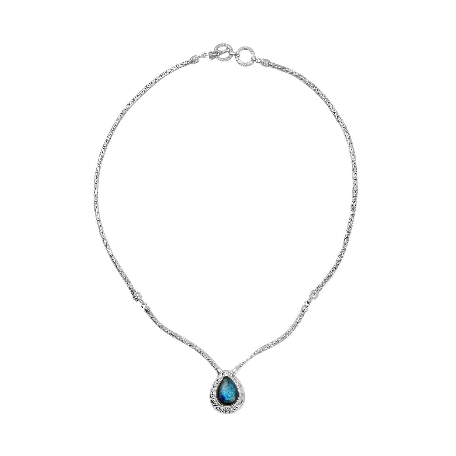 Royal Bali - Handmade Labradorite Necklace (Size - 20) in Sterling Silver 15.00 Ct, Silver Wt. 24.50 Gms