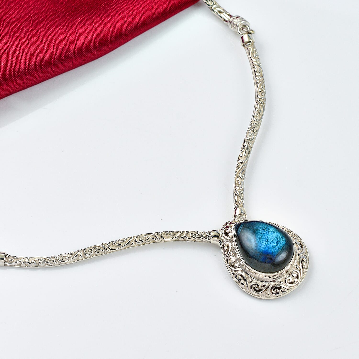 Royal Bali - Handmade Labradorite Necklace (Size - 20) in Sterling Silver 15.00 Ct, Silver Wt. 24.50 Gms
