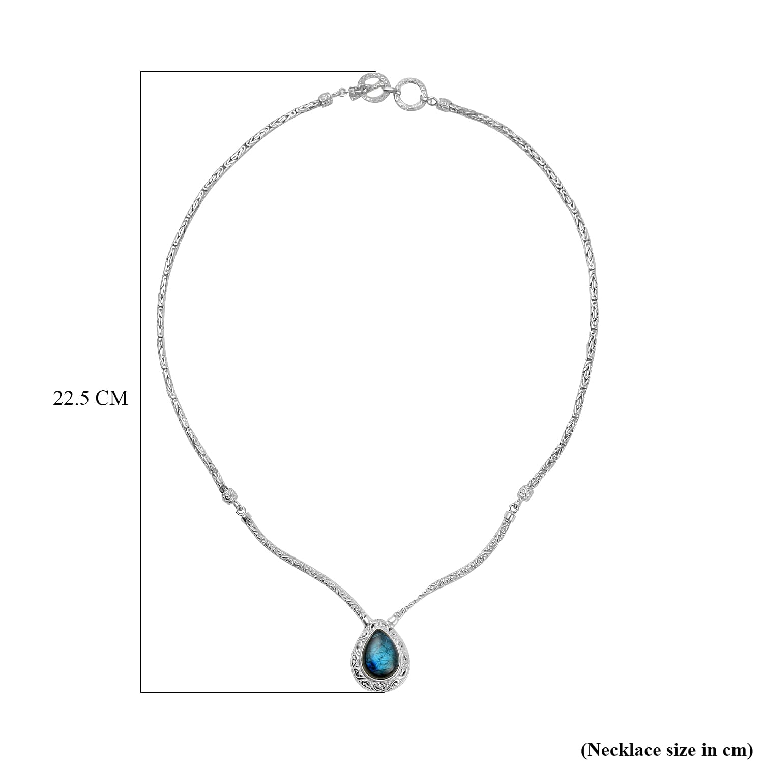 Royal Bali - Handmade Labradorite Necklace (Size - 20) in Sterling Silver 15.00 Ct, Silver Wt. 24.50 Gms