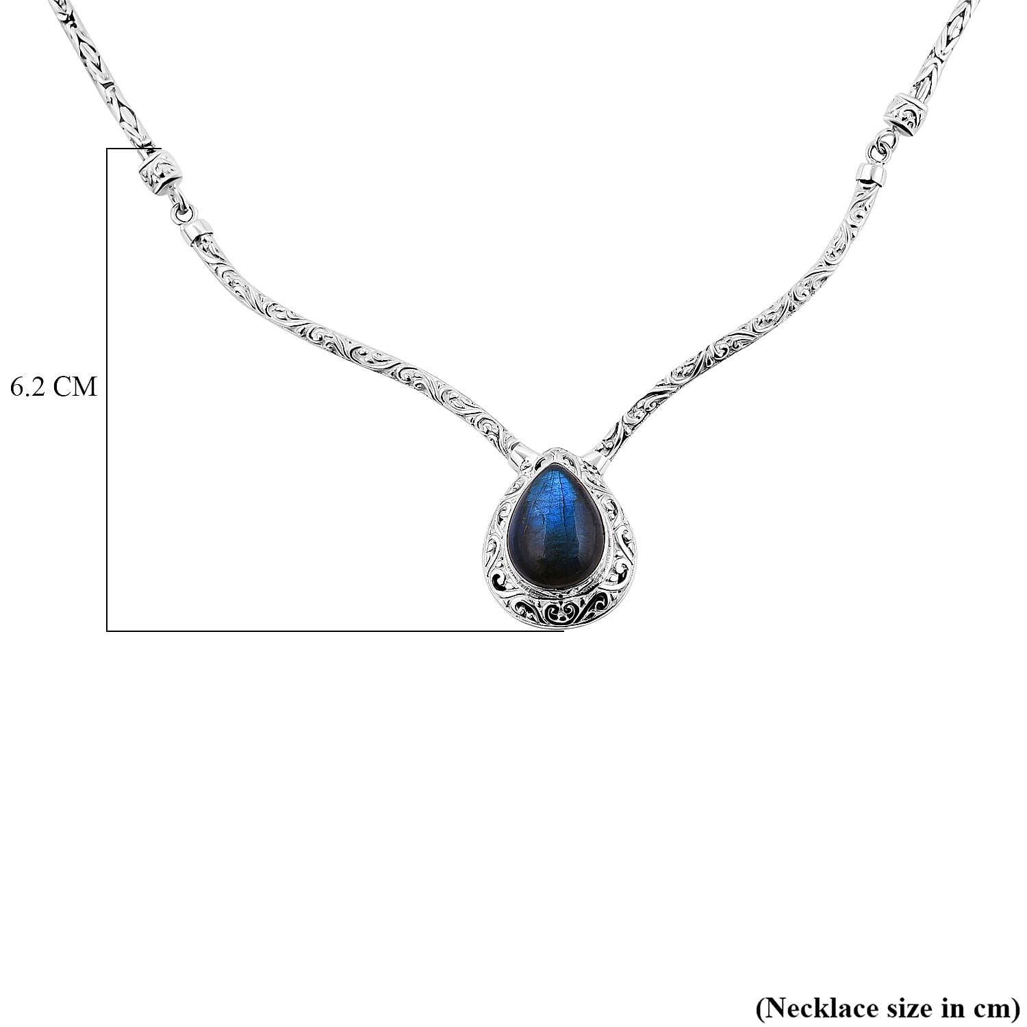 Royal Bali - Handmade Labradorite Necklace (Size - 20) in Sterling Silver 15.00 Ct, Silver Wt. 24.50 Gms