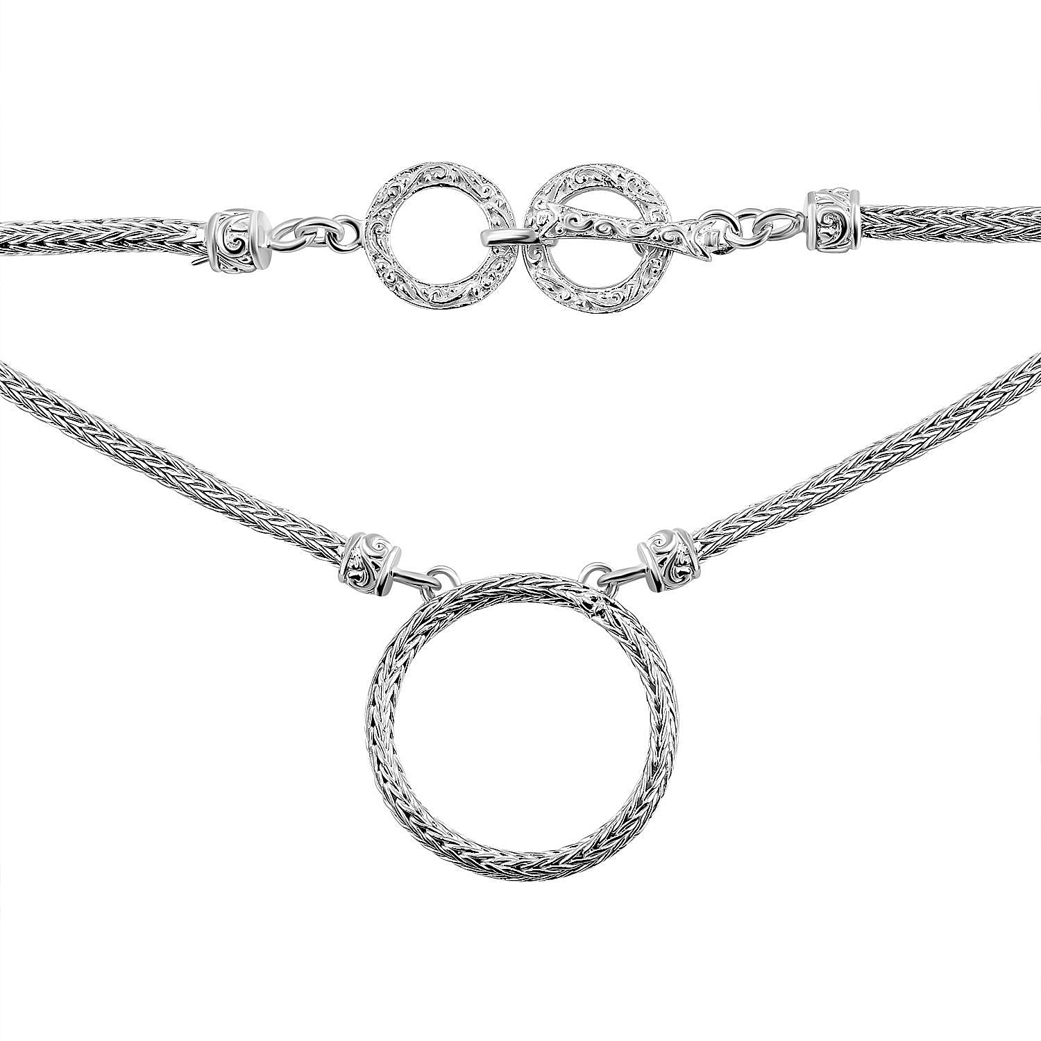 Royal Bali Collection - Sterling Silver Circle Necklace (Size - 20) with T-Bar Clasp, Silver Wt. 18 Gms