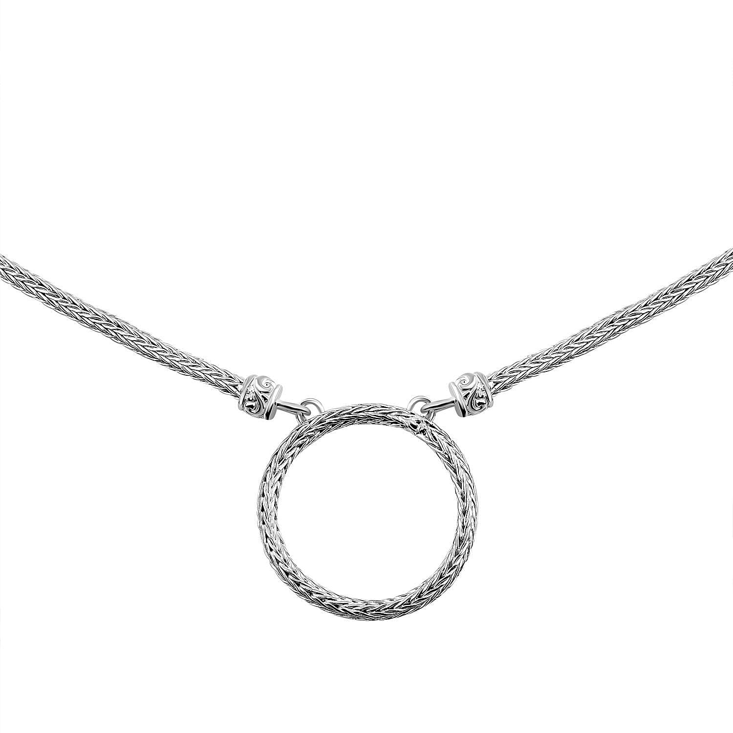 Royal Bali Collection - Sterling Silver Circle Necklace (Size - 20) with T-Bar Clasp, Silver Wt. 18 Gms