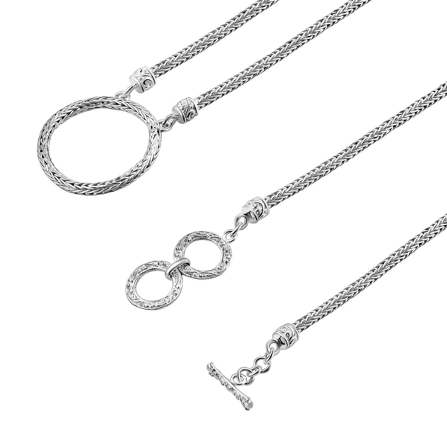 Royal Bali Collection - Sterling Silver Circle Necklace (Size - 20) with T-Bar Clasp, Silver Wt. 18 Gms