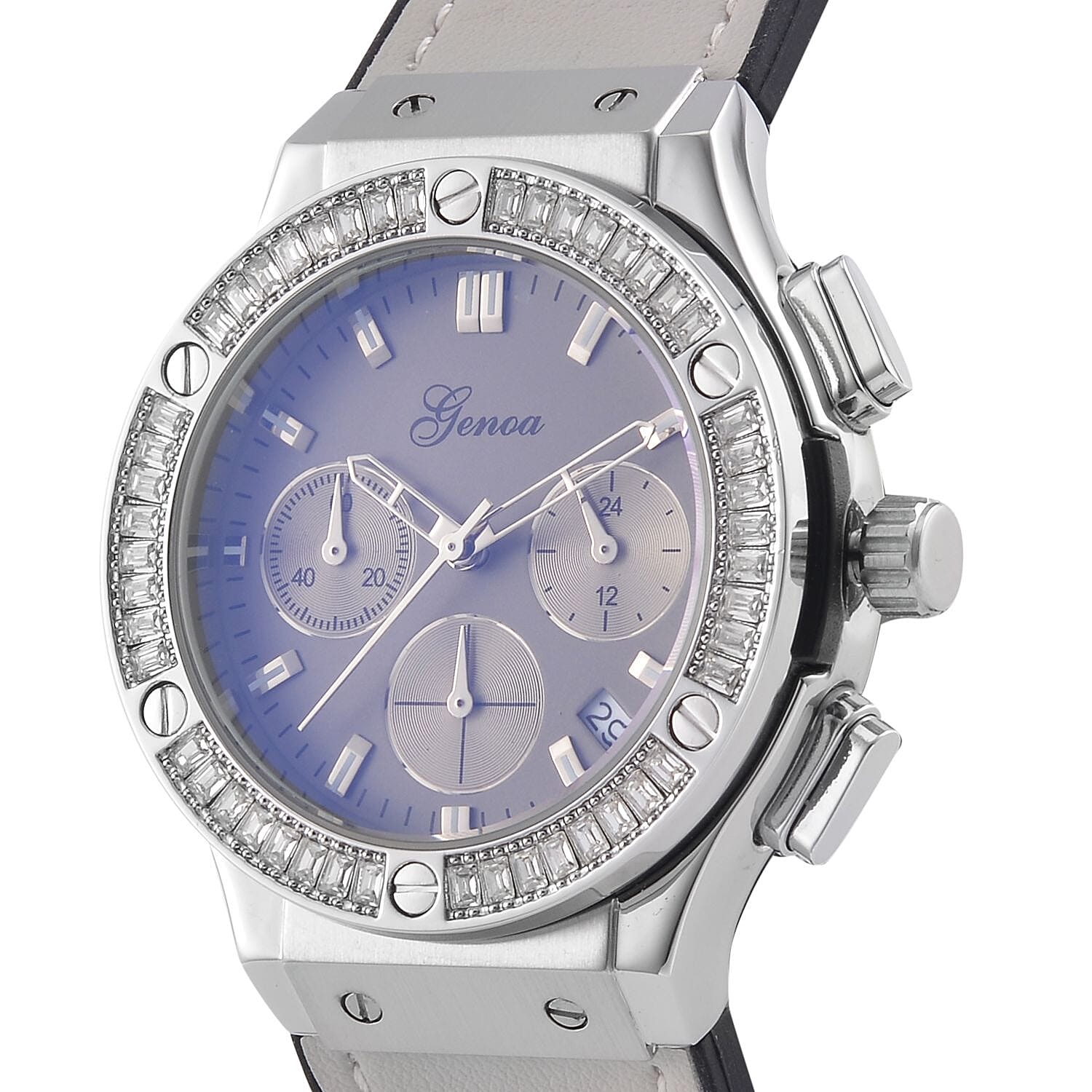 GENOA Time V2 Multifunction Movement Embellished with White CZ WR Watch in Silver Tone with Grey Silicone Strap