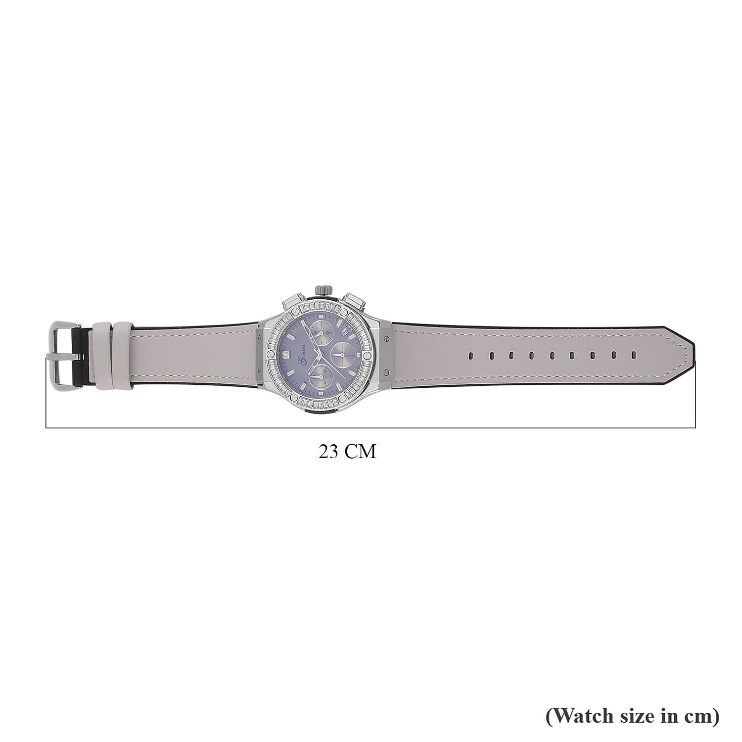 GENOA Time V2 Multifunction Movement Embellished with White CZ WR Watch in Silver Tone with Grey Silicone Strap