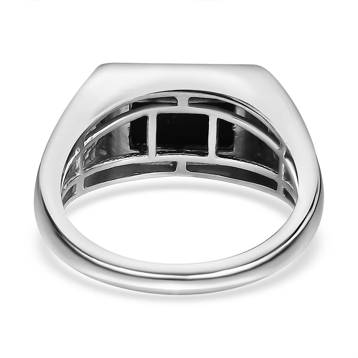 Ammolite SIGNET Ring (Bgt 12X8 mm) in Platinum Overlay Sterling Silver 3.12 Ct, Silver Wt 5.34 GM