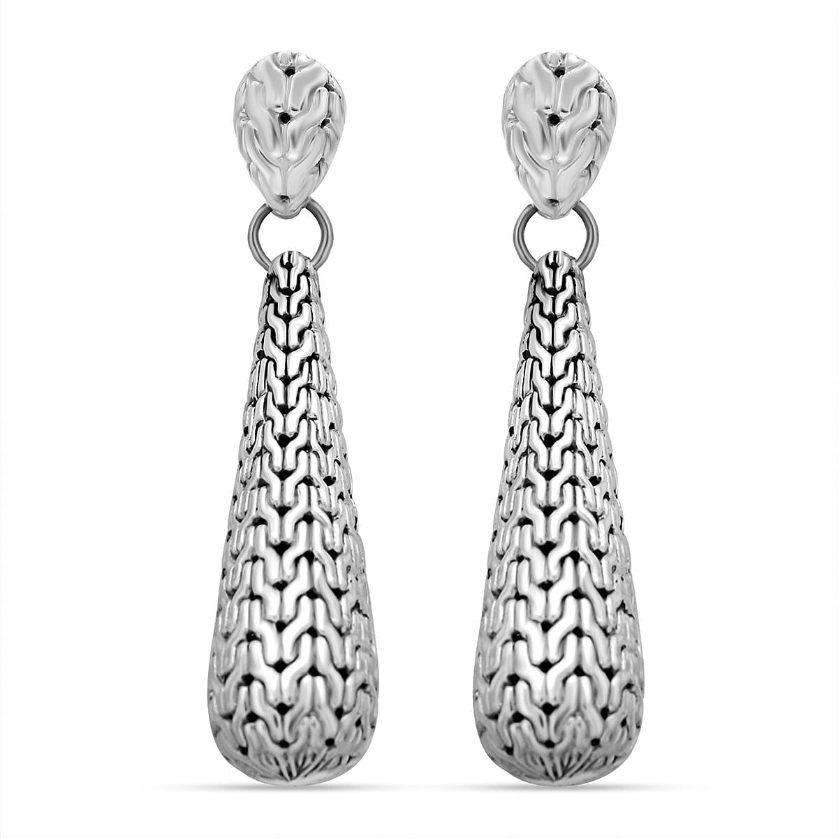 Royal Bali Collection- Handmade Nector of Immortality Sterling Silver Drop Earrings, Silver Wt. 13.65 Gms