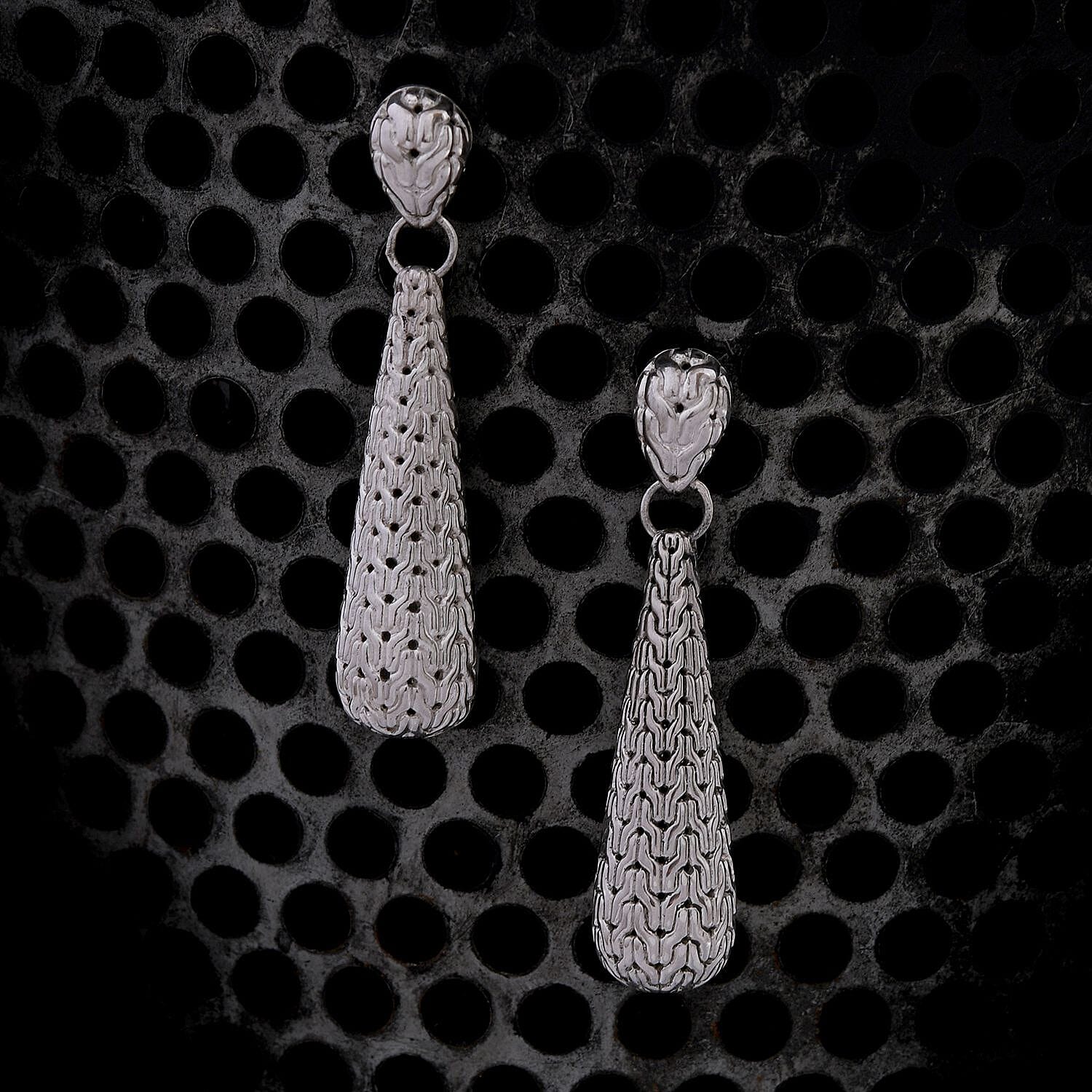 Royal Bali Collection- Handmade Nector of Immortality Sterling Silver Drop Earrings, Silver Wt. 13.65 Gms