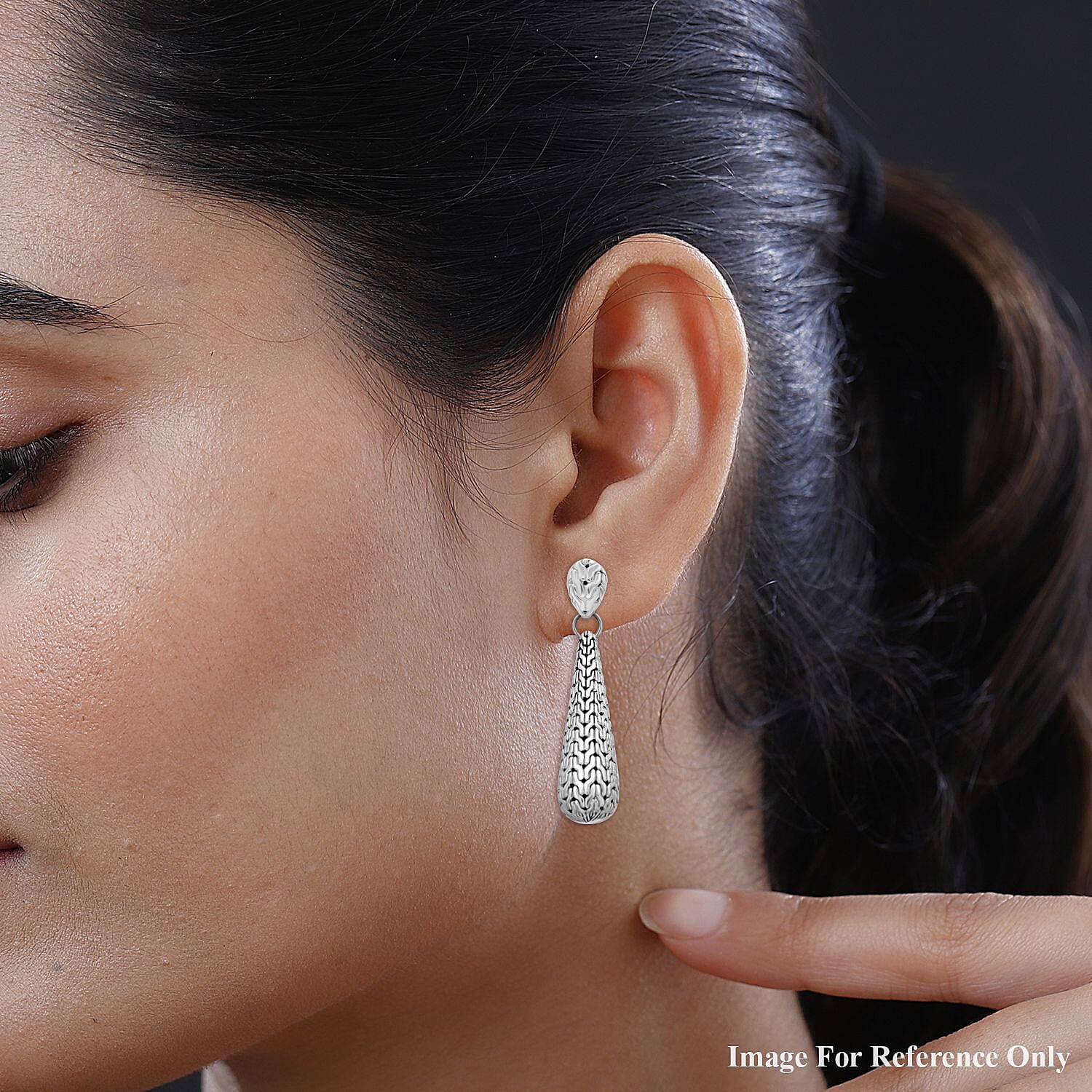 Royal Bali Collection- Handmade Nector of Immortality Sterling Silver Drop Earrings, Silver Wt. 13.65 Gms