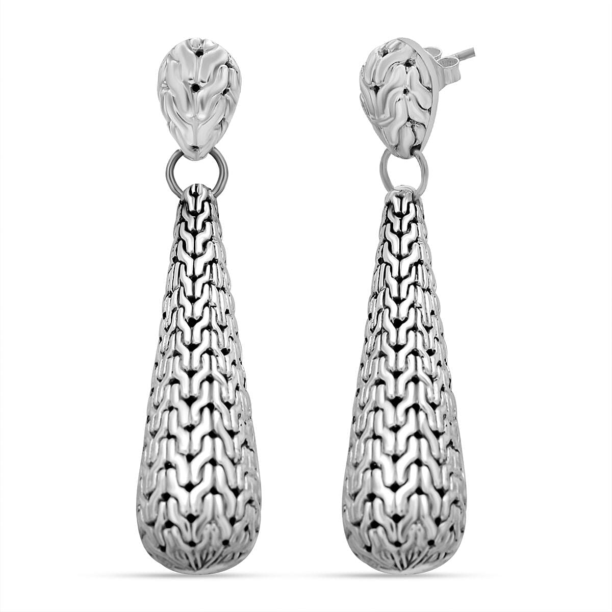 Royal Bali Collection- Handmade Nector of Immortality Sterling Silver Drop Earrings, Silver Wt. 13.65 Gms