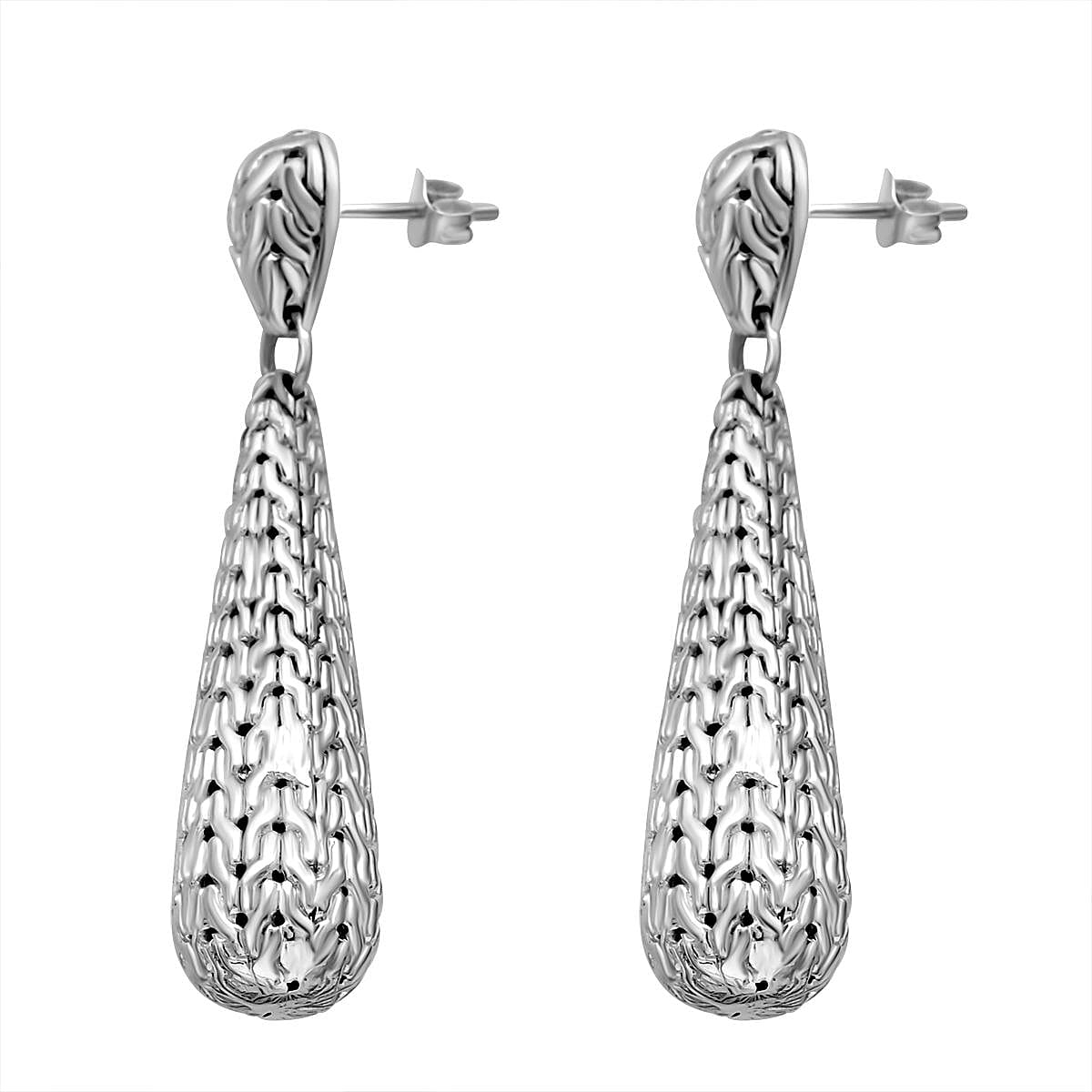 Royal Bali Collection- Handmade Nector of Immortality Sterling Silver Drop Earrings, Silver Wt. 13.65 Gms