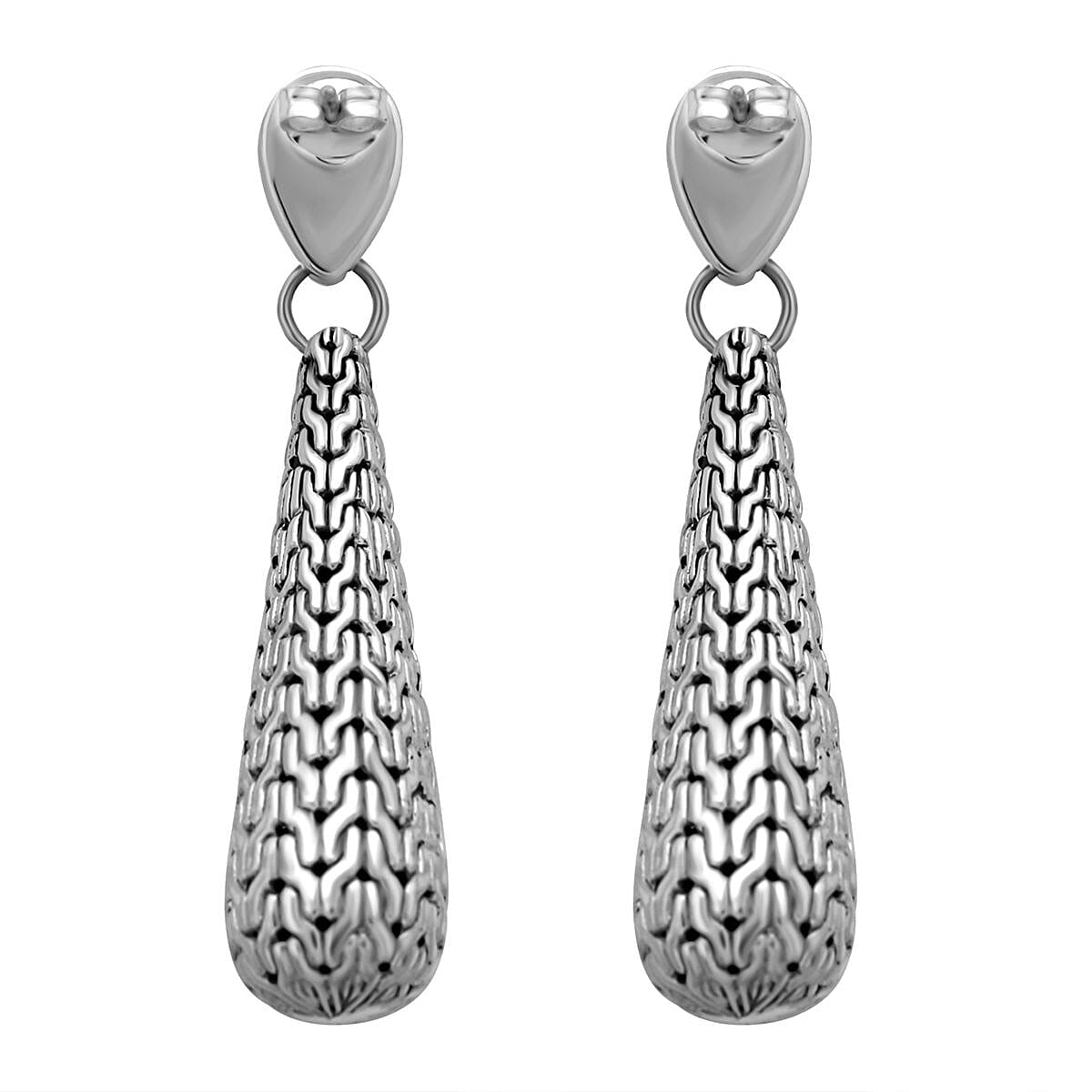 Royal Bali Collection- Handmade Nector of Immortality Sterling Silver Drop Earrings, Silver Wt. 13.65 Gms