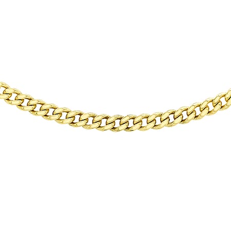 Sterling Silver 1 Micron Yellow Gold Plated Adjustable Diamond Cut Curb Chain 18 Inch - 20 Inch