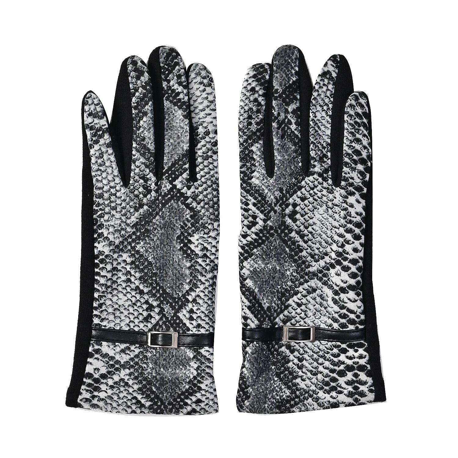 Set of 2 Python Printed Gloves & Hat - Grey