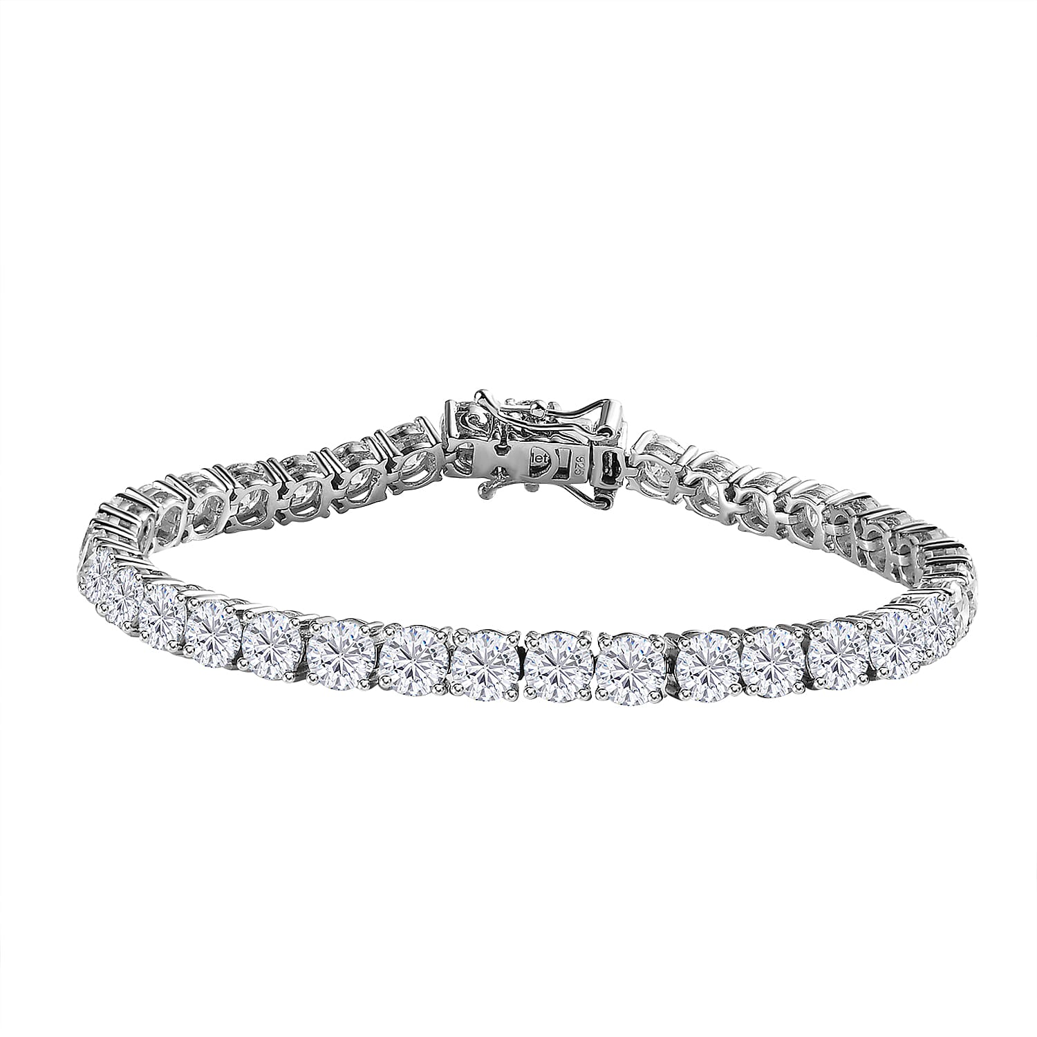Moissanite Tennis Bracelet (Size - 7.5) in Platinum Overlay Sterling Silver 15.20 Ct, Silver Wt. 12.00 Gms