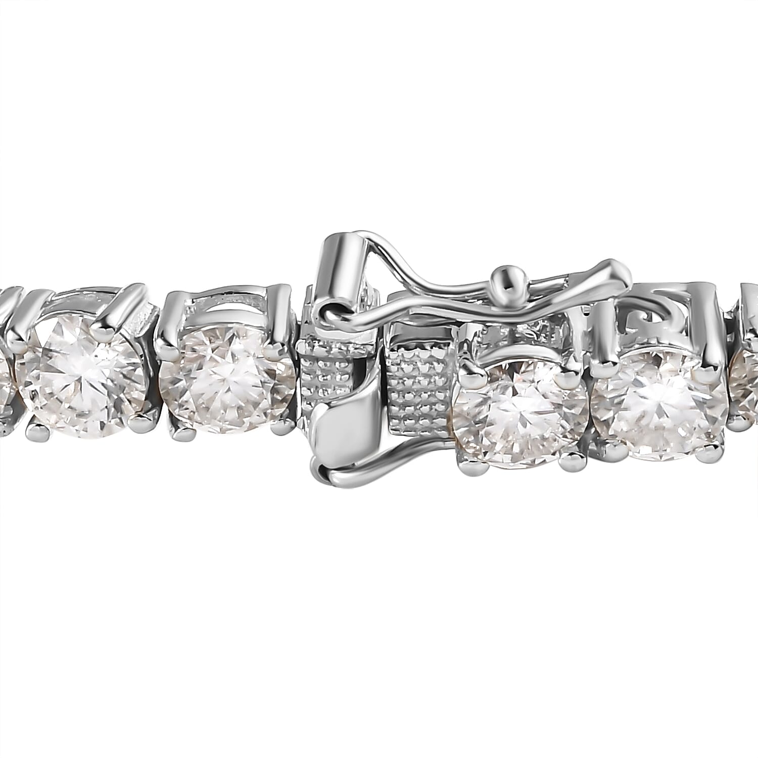 Moissanite Tennis Bracelet (Size - 7.5) in Platinum Overlay Sterling Silver 15.20 Ct, Silver Wt. 12.00 Gms